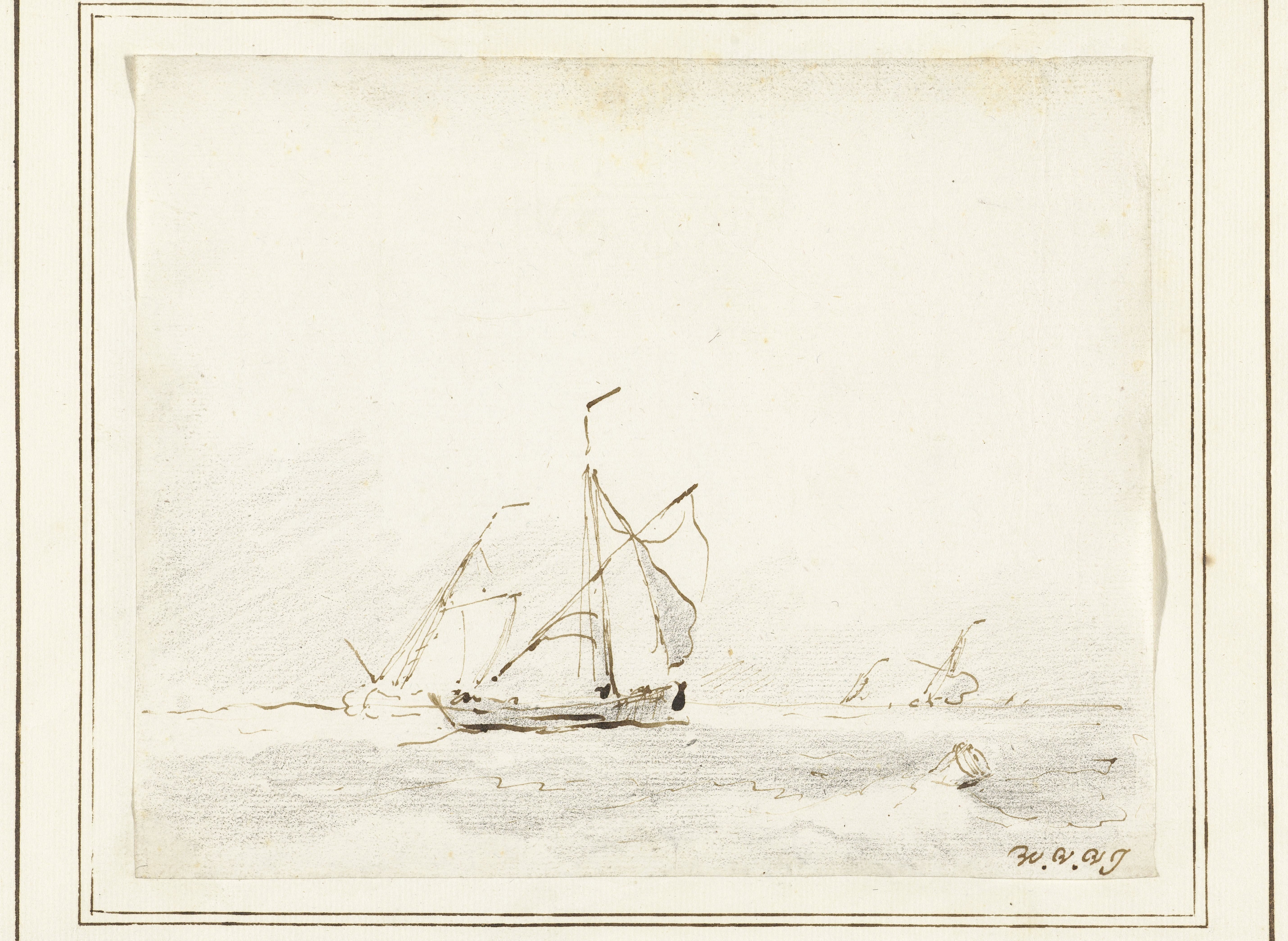 Enkele kleine vaartuigen op zee
