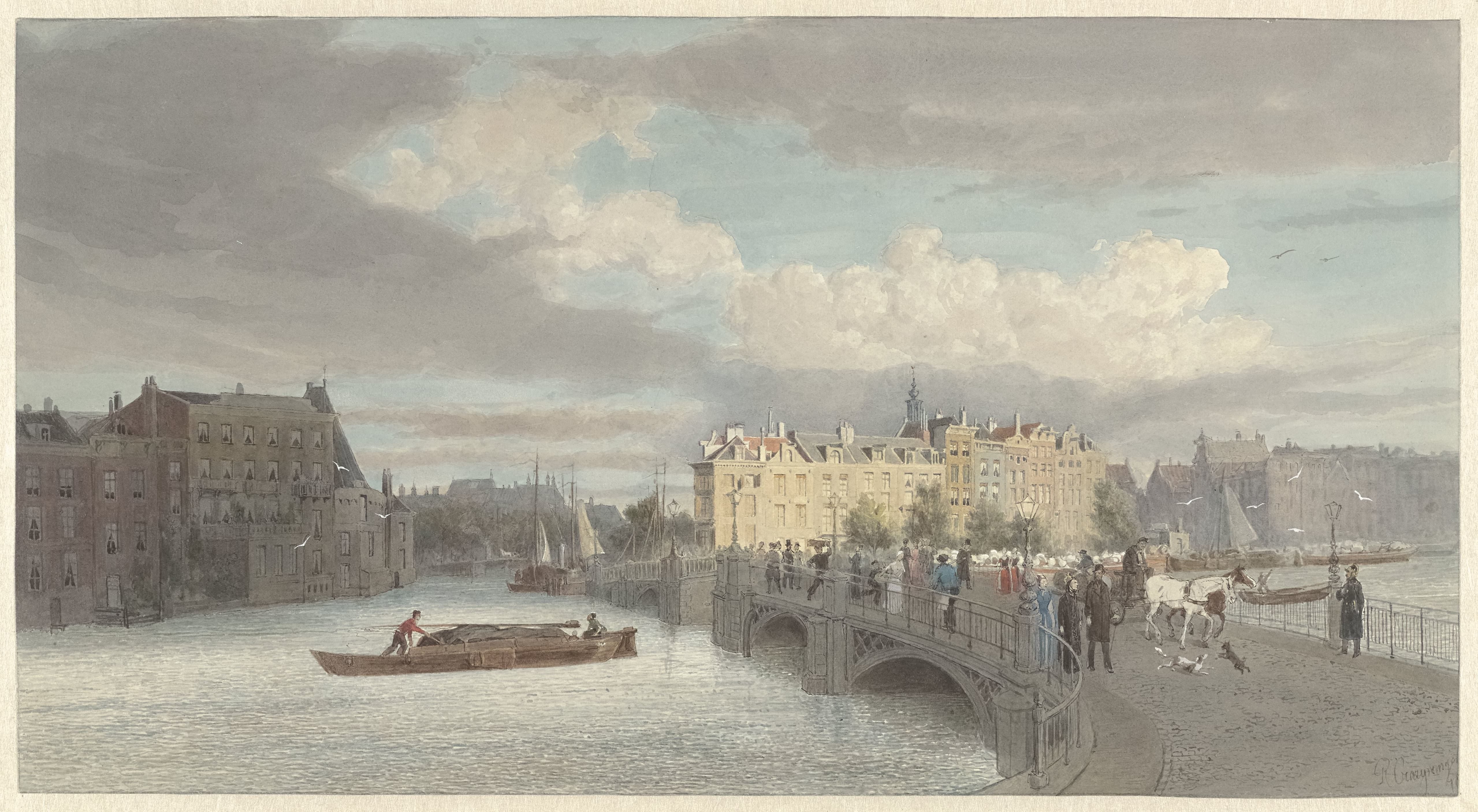 Gezicht op de Halvemaansbrug bij de Amstel te Amsterdam