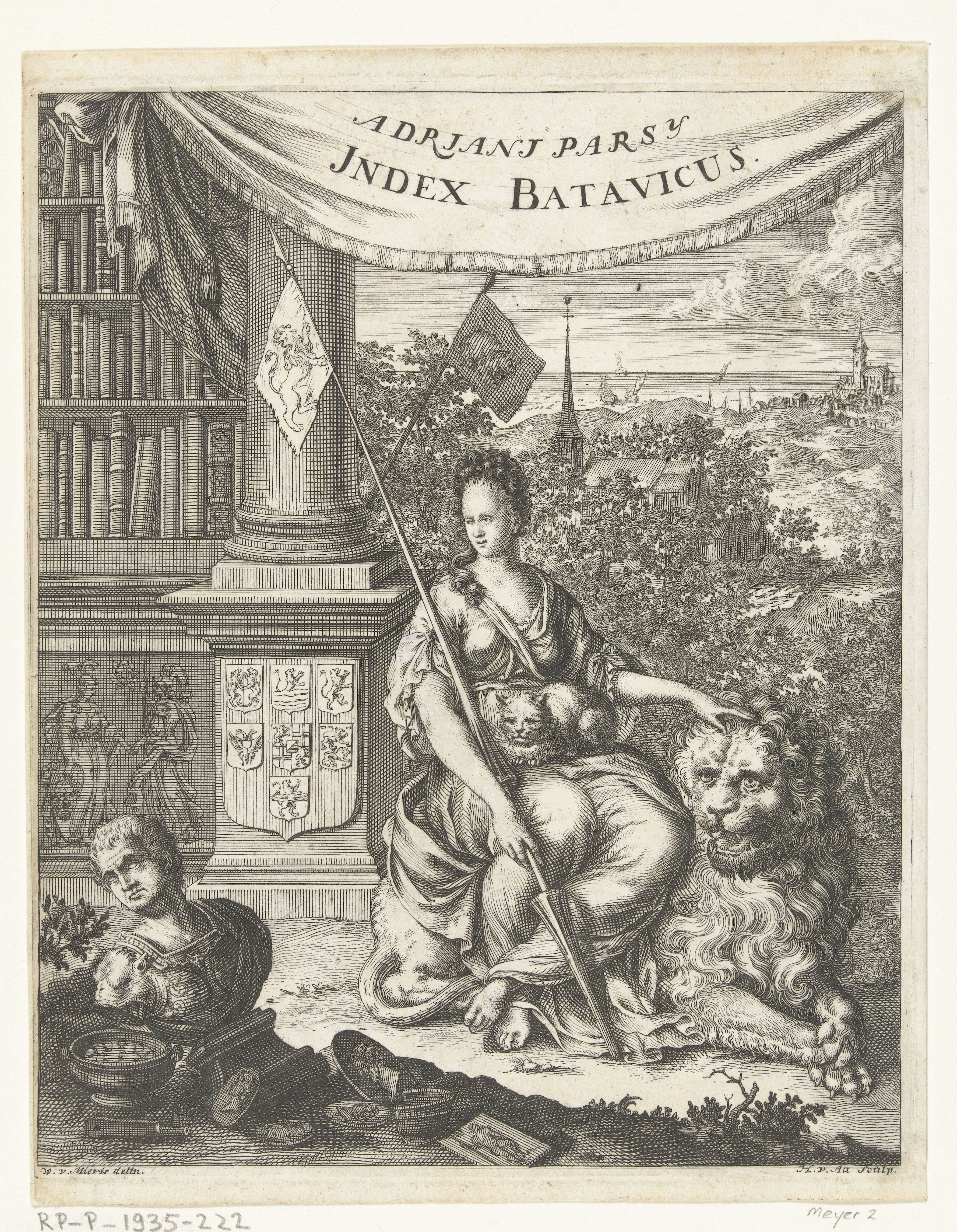 Titelpagina voor Index Batavicus, of Naamrol van de Batavise en Hollandse schrijvers