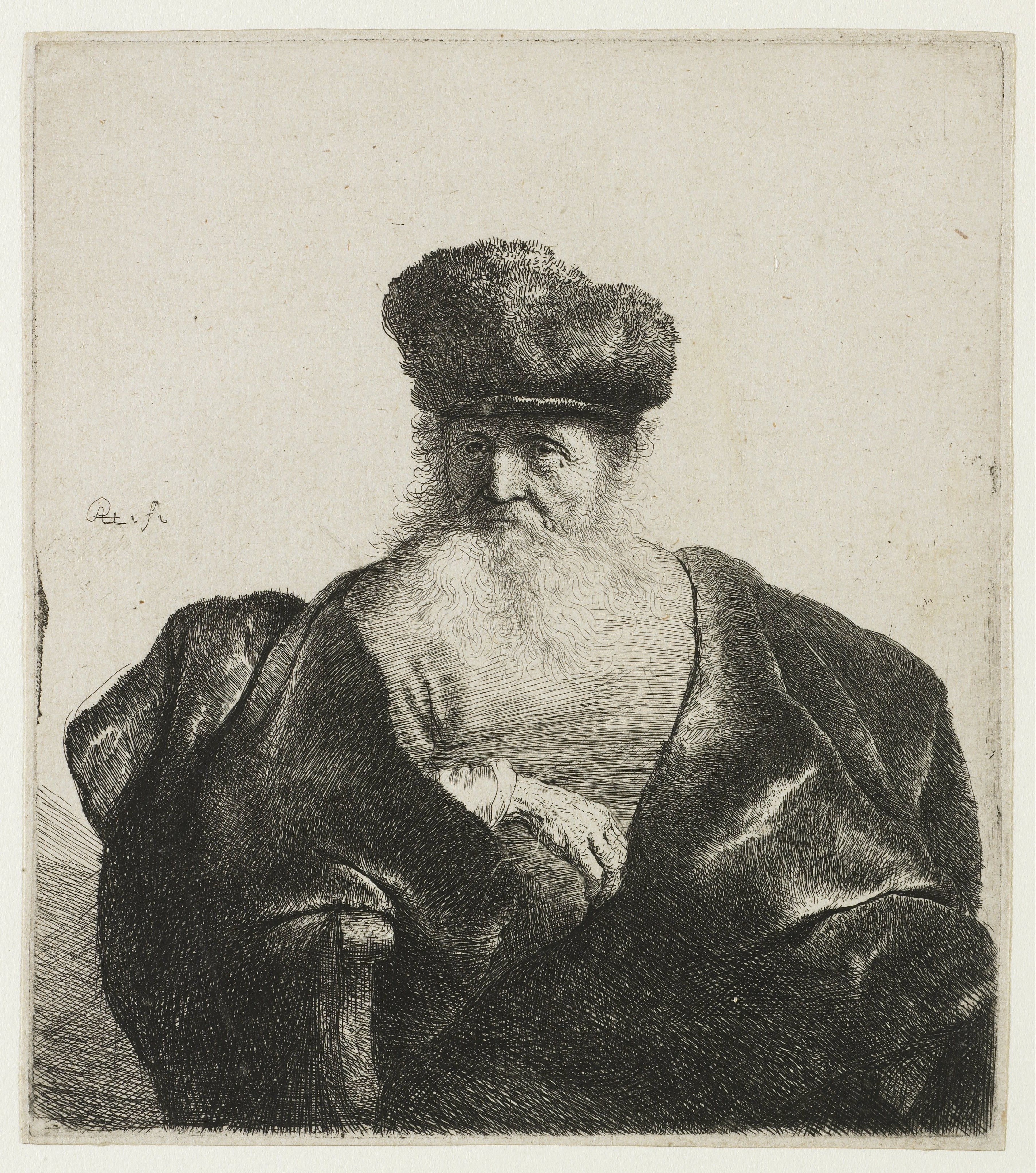 Old man with beard, fur cap, and velvet cloak