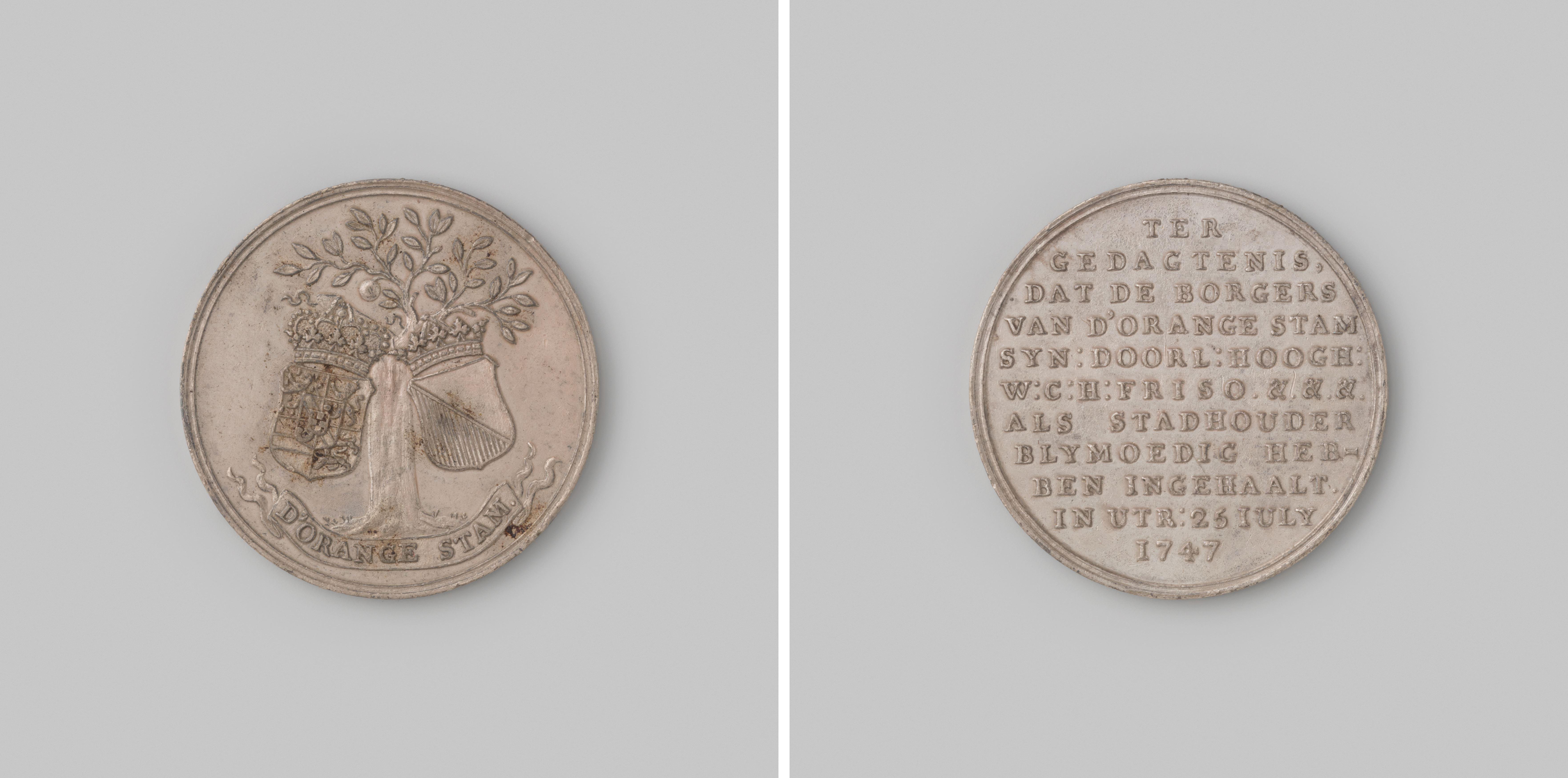 Voor de diensten door de burgers van het vendel d'Orange stam, gedurende het verblijf van Prins Willem IV te Utrecht bewezen