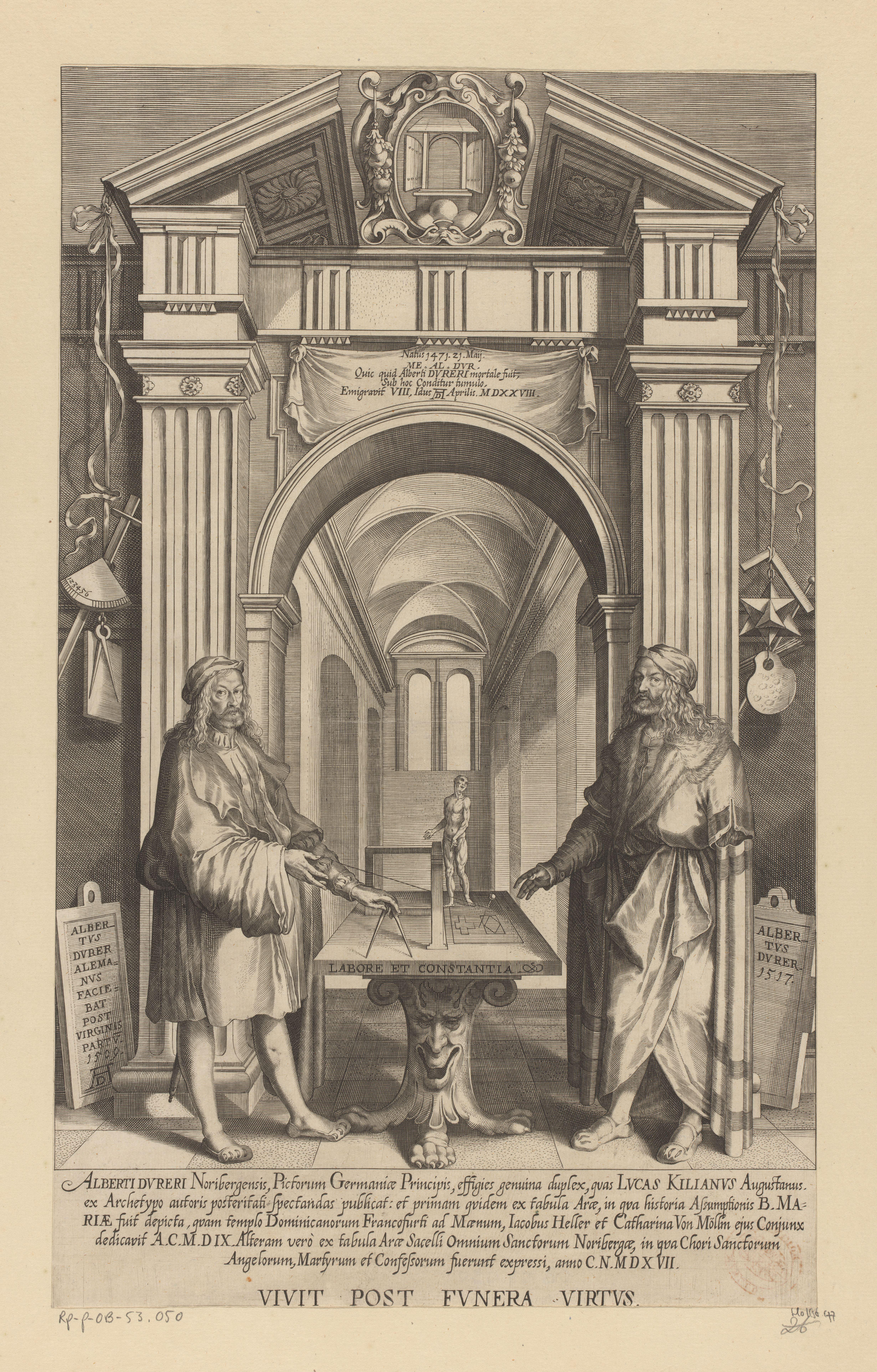 Dubbelportret van Albrecht Dürer in een eregalerij