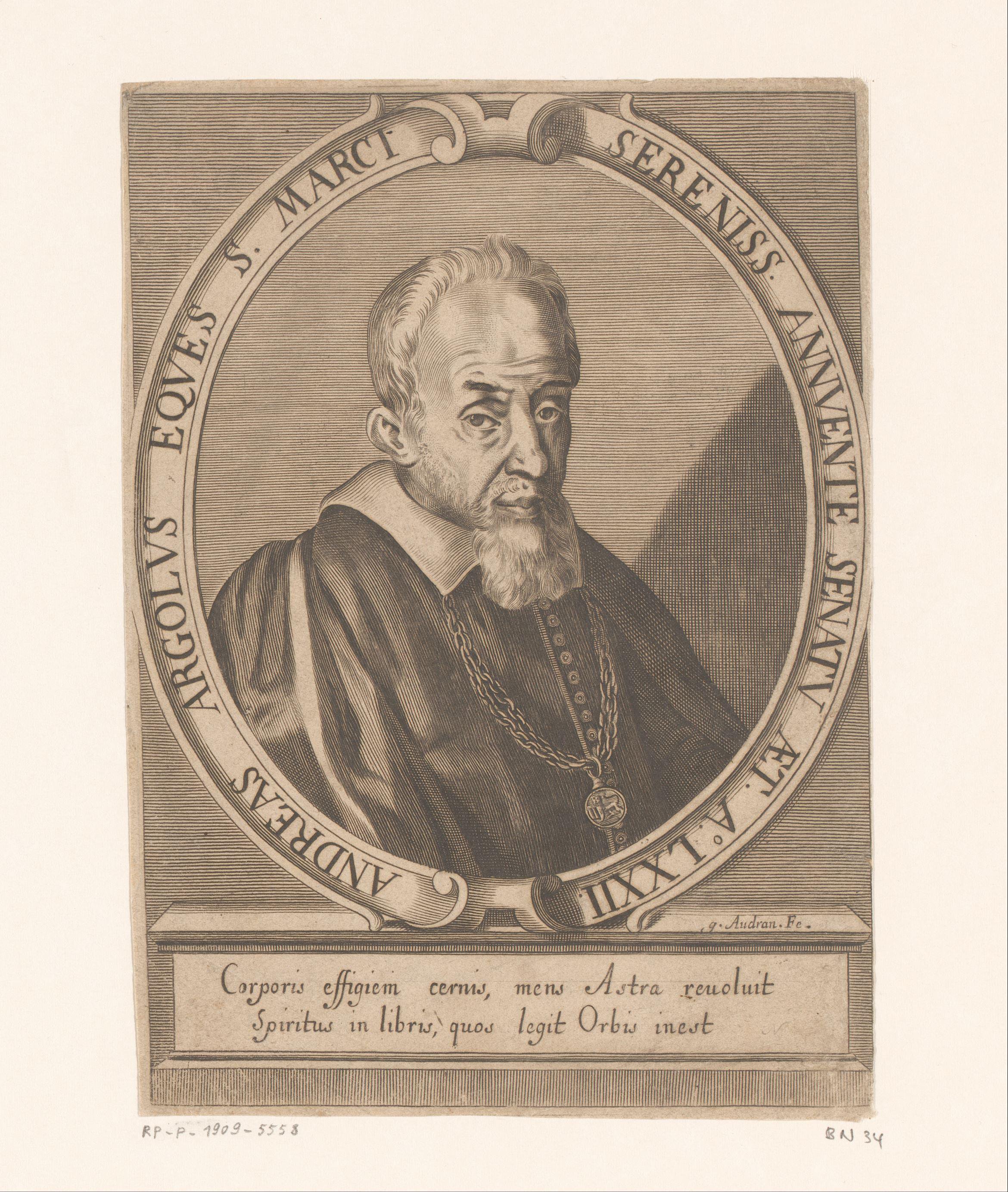 Portret van Andrea Argoli op 72-jarige leeftijd