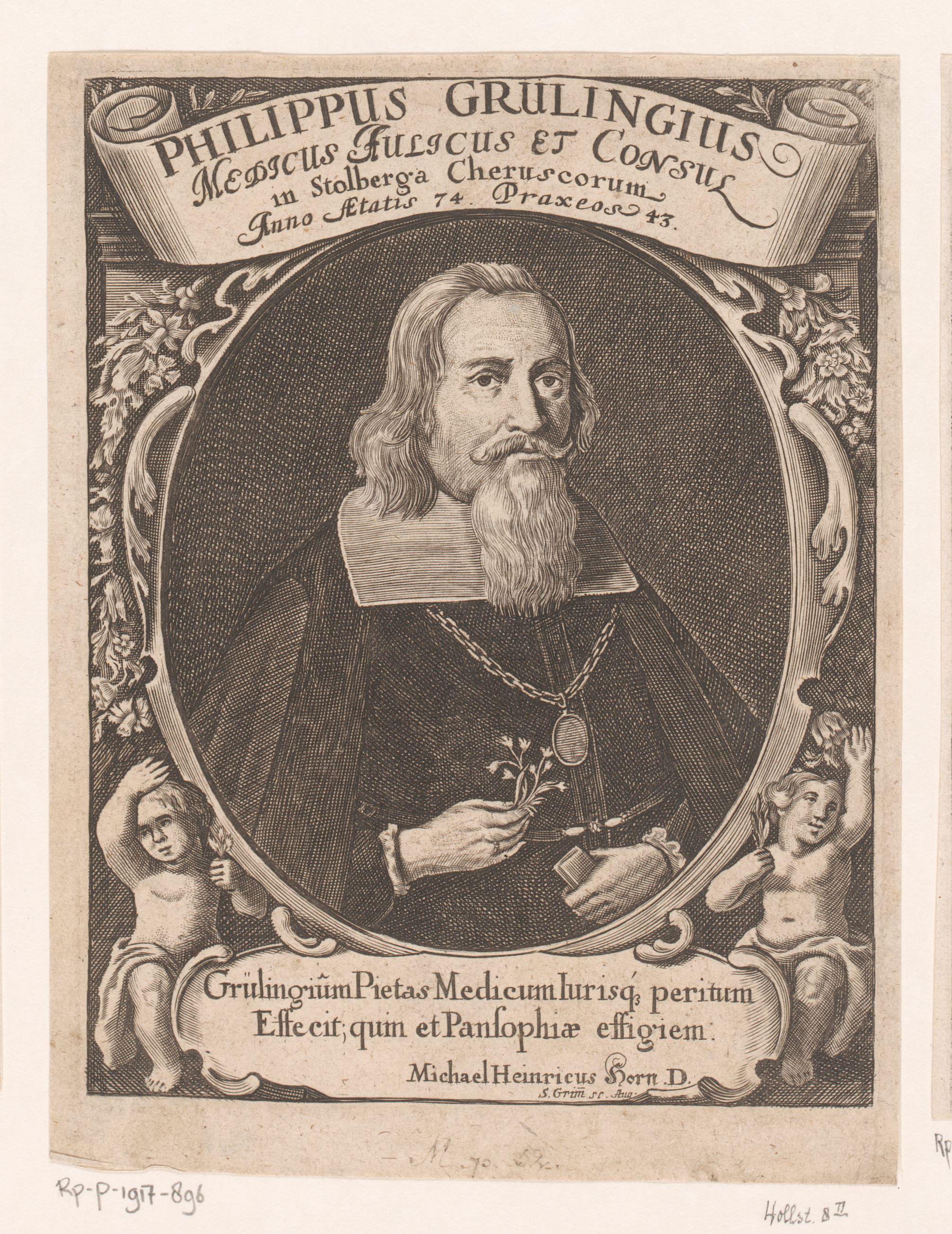 Portret van Philipp Gerhard Grueling op 74-jarige leeftijd