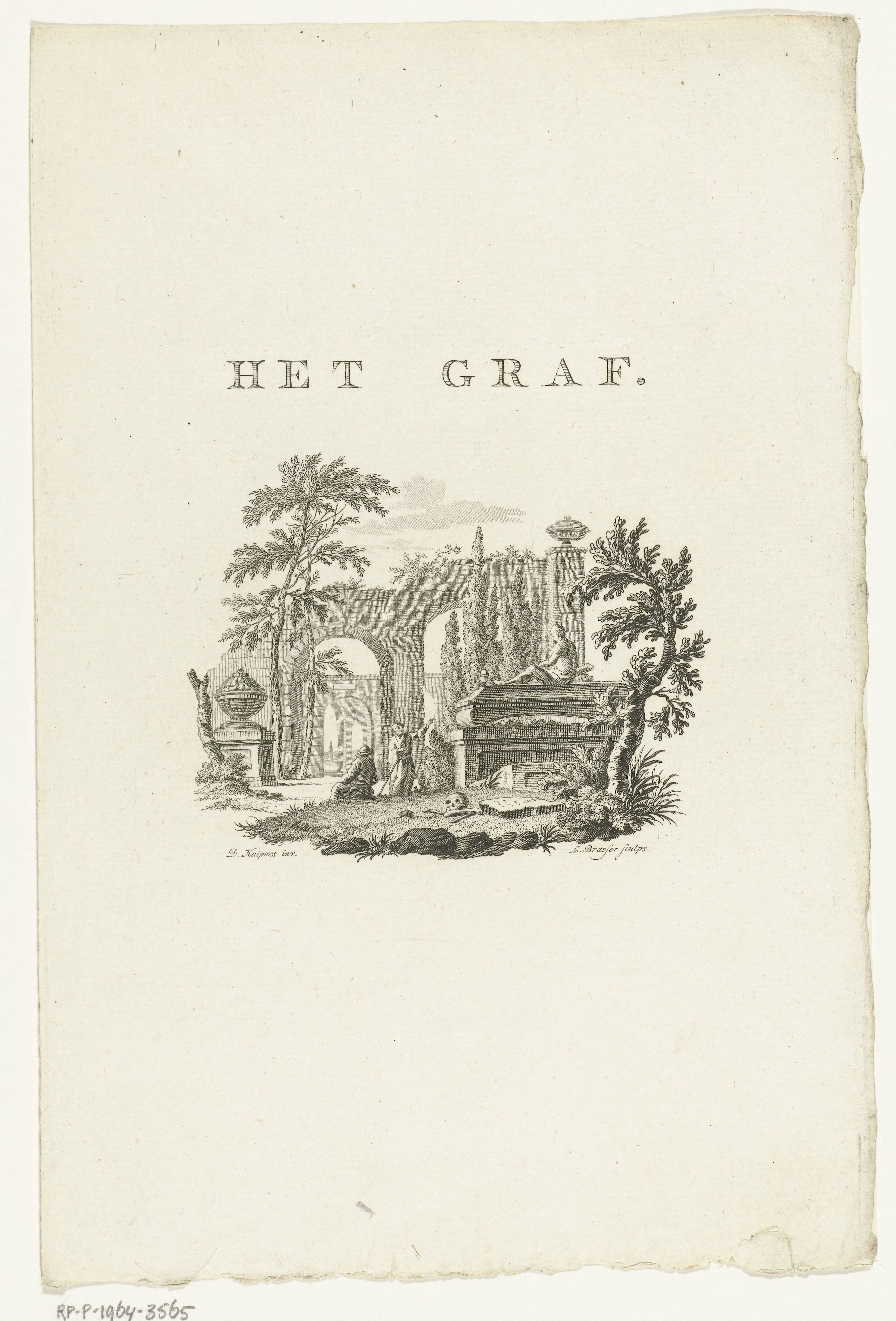Vignet met begraafplaats met monumentale grafmonumenten
