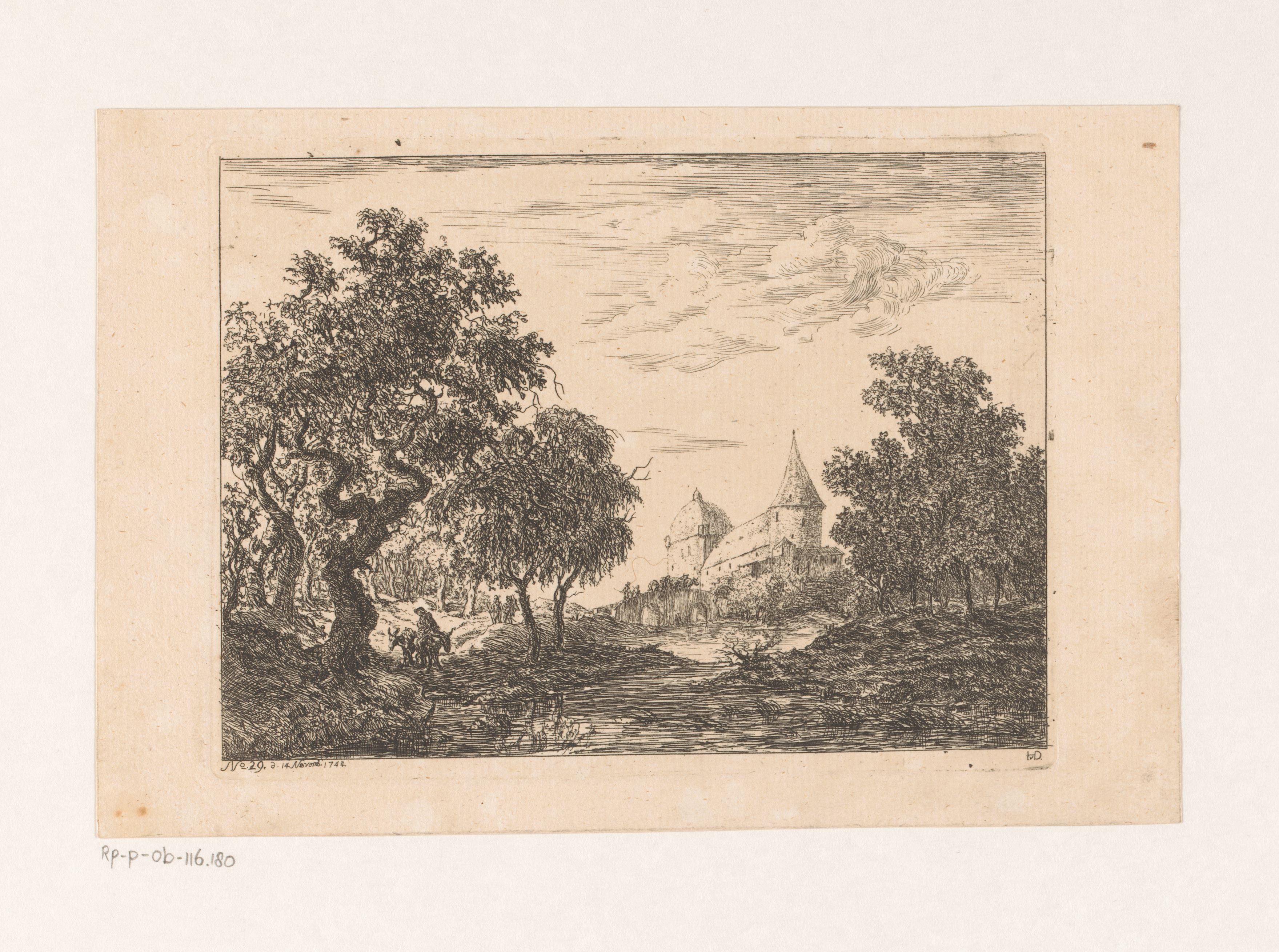 Landschap met burcht aan rivier