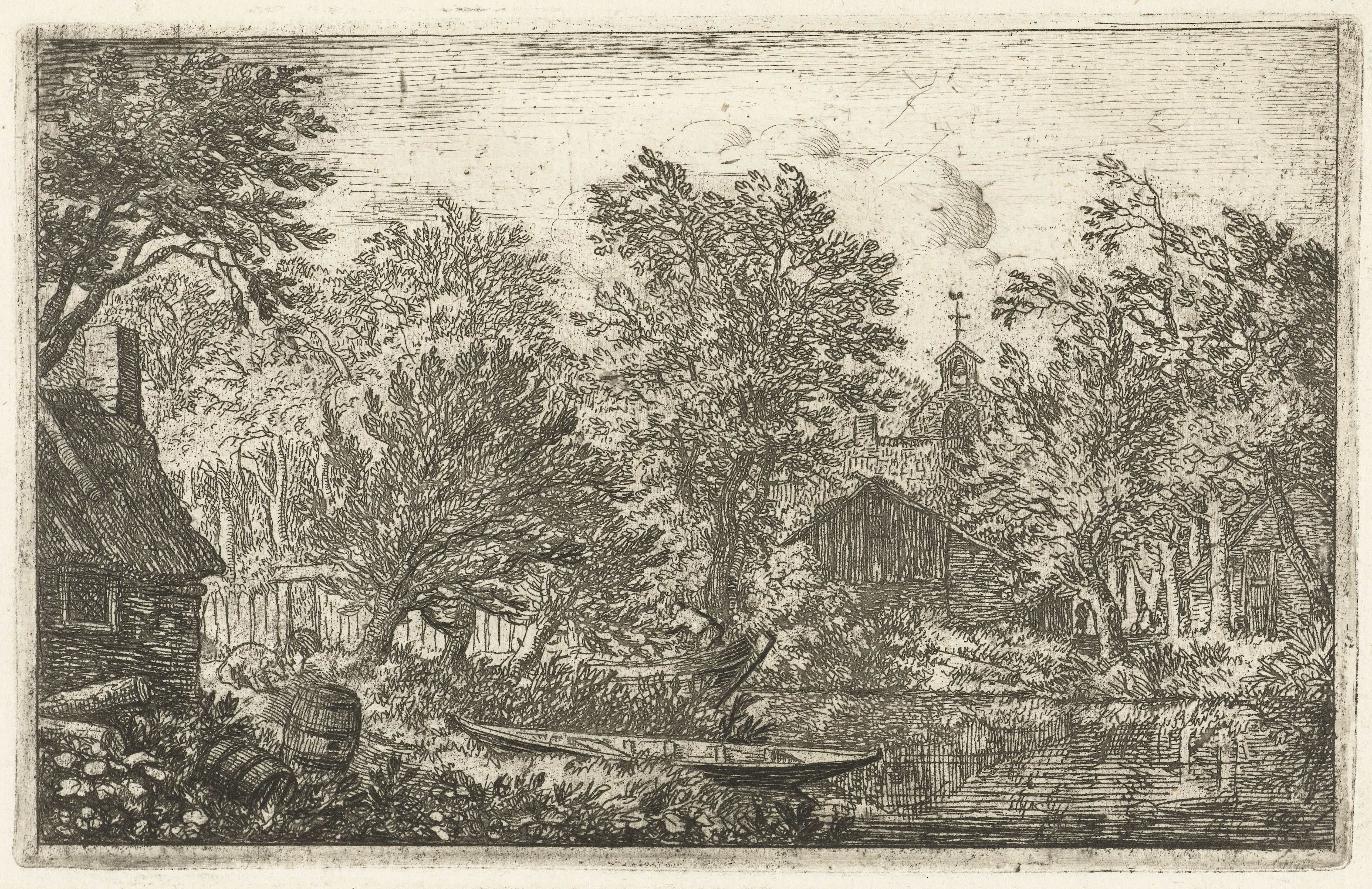 Dorpsgezicht met roeiboot