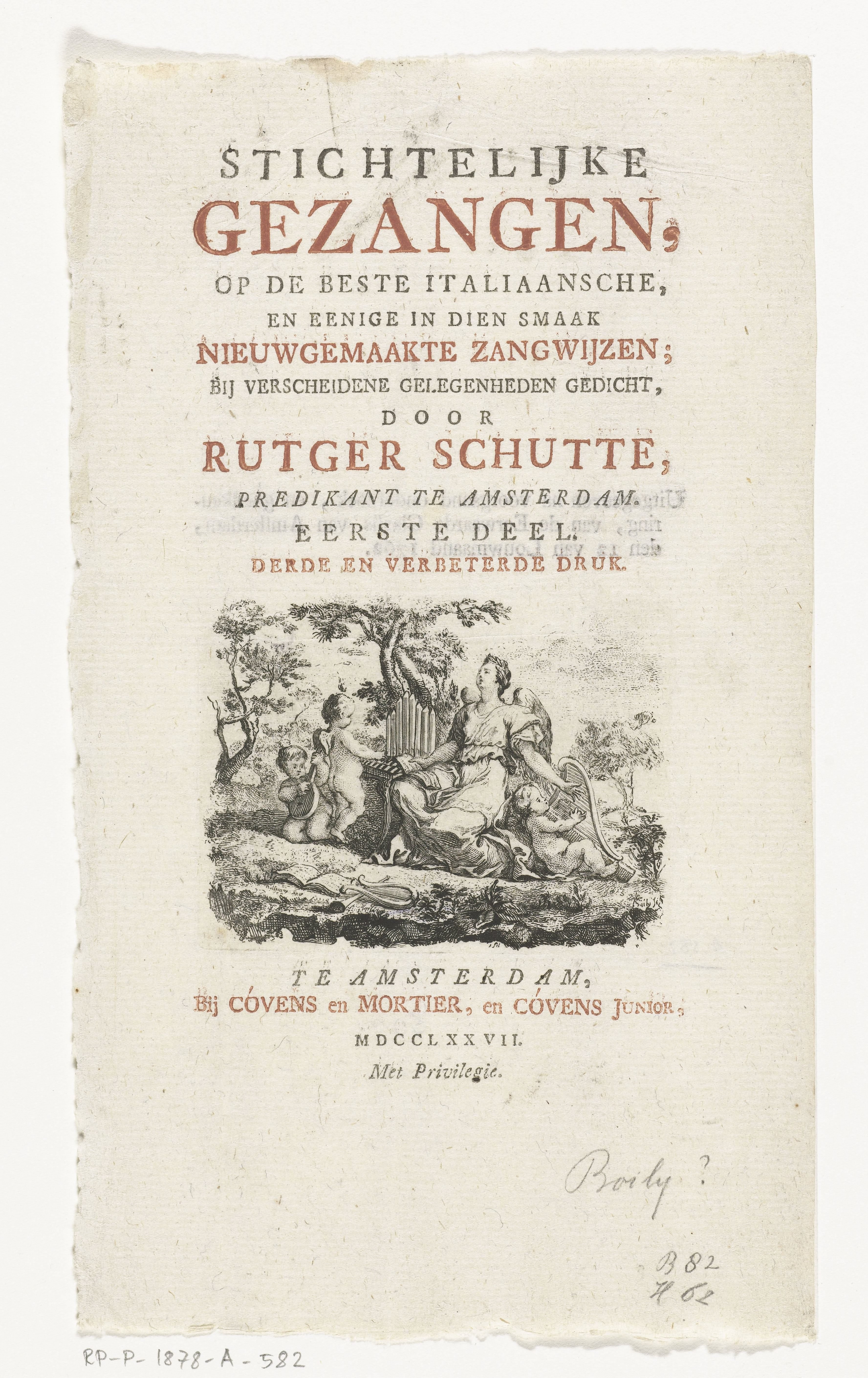Titelpagina voor: R. Schutte, Stichtelijke gezangen, Amsterdam, 1777