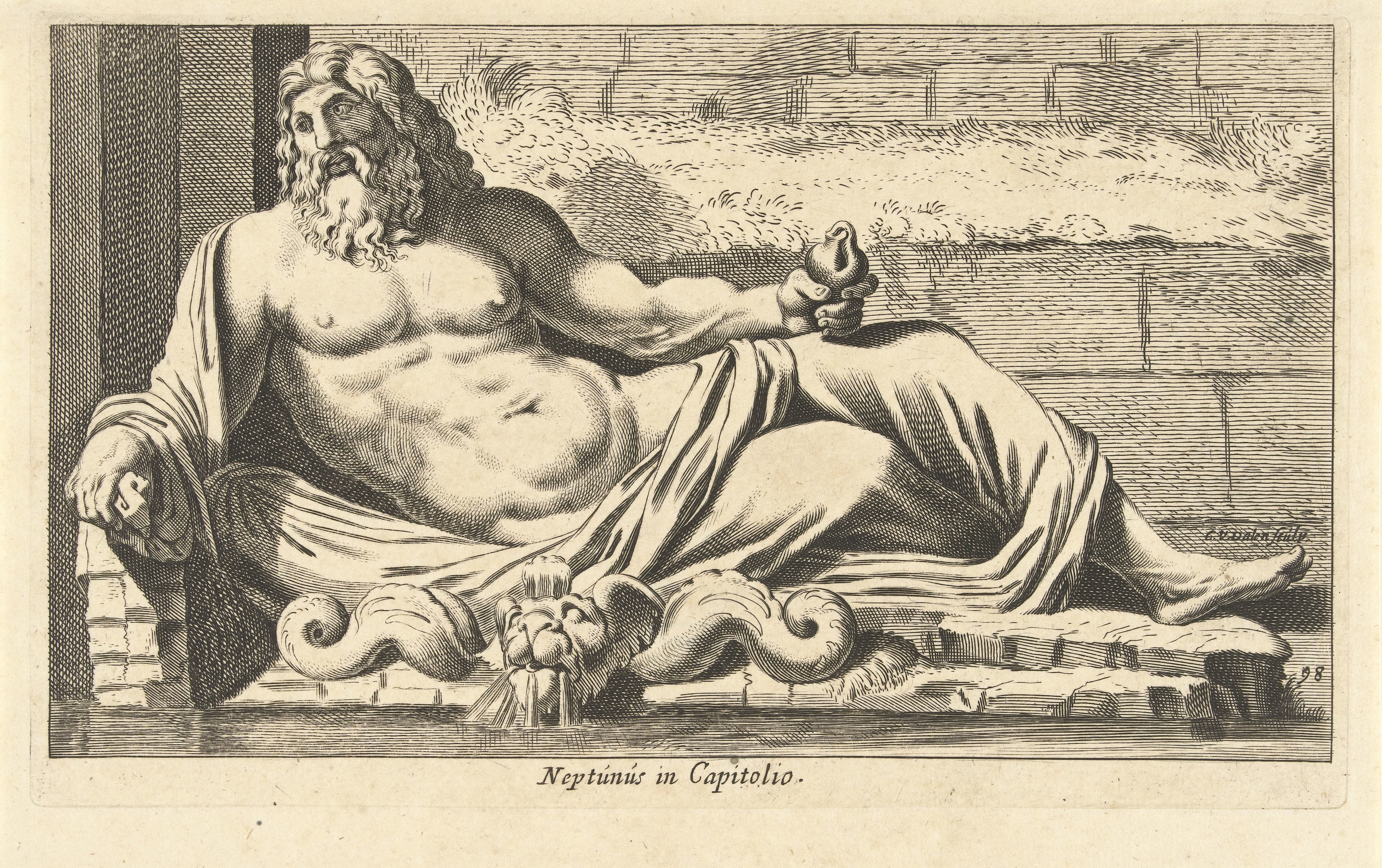 Beeld van Neptunus bij fontein op het Capitool te Rome