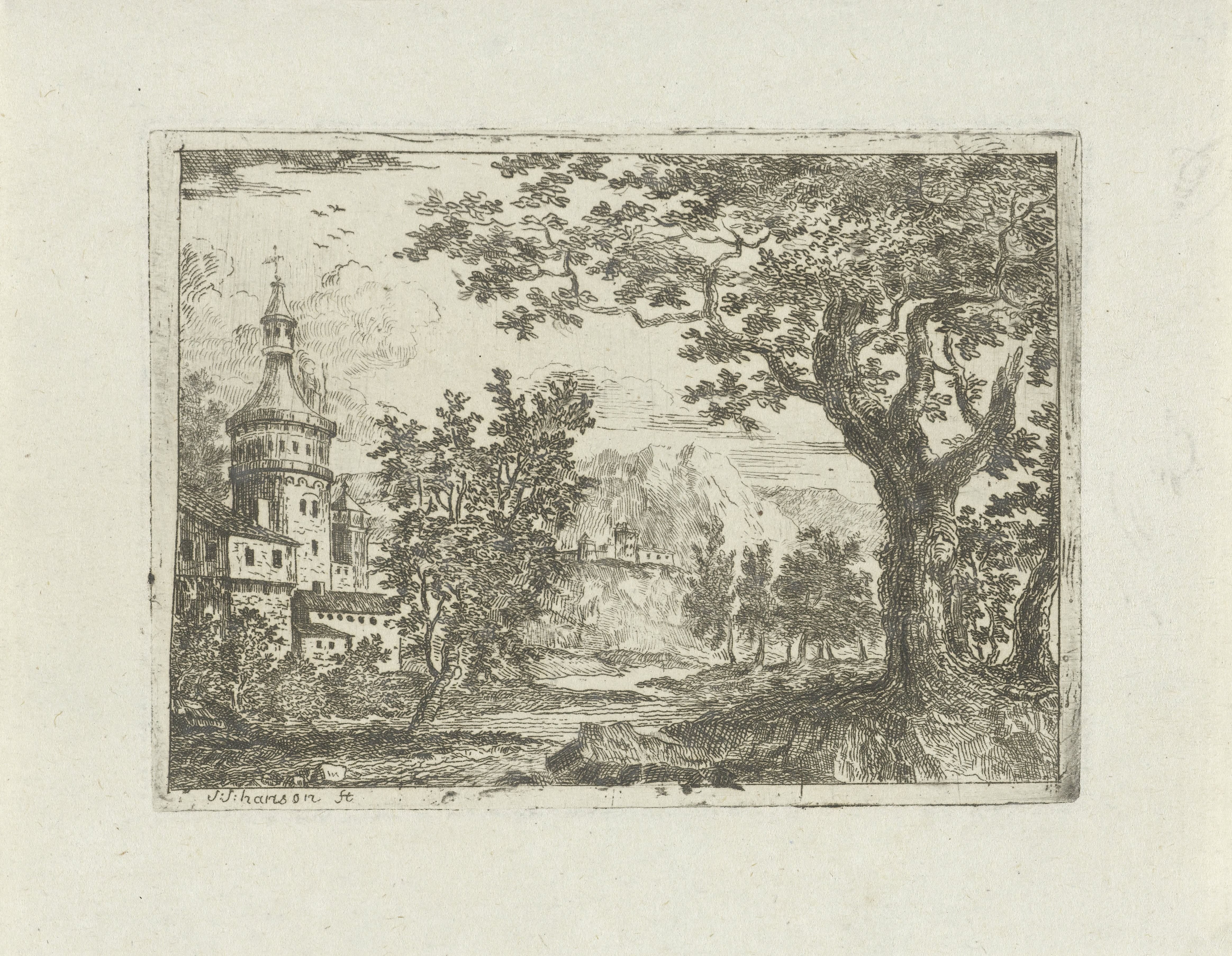 Landschap met ronde toren