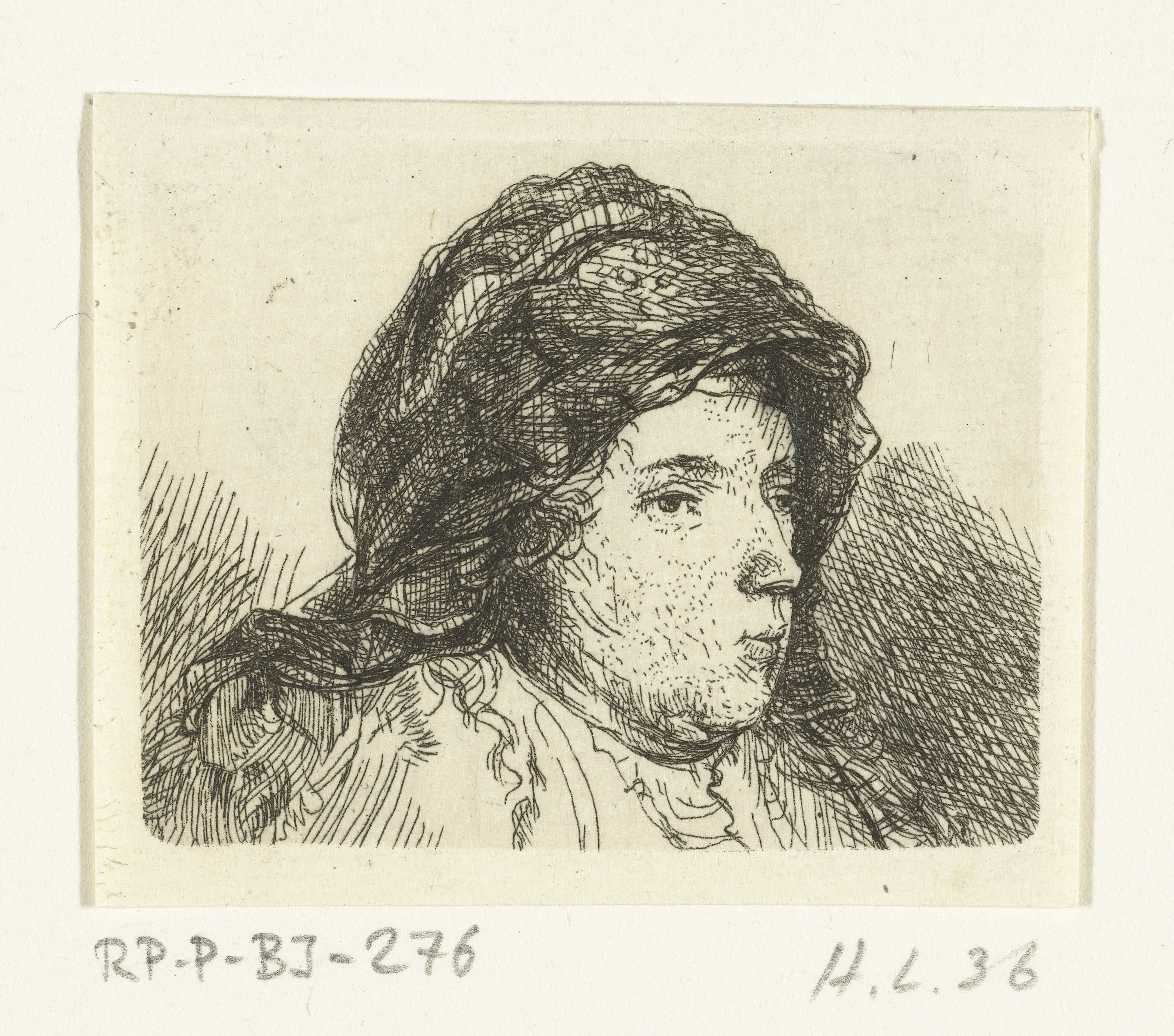 Portretbuste van een vrouw met doek om haar hoofd