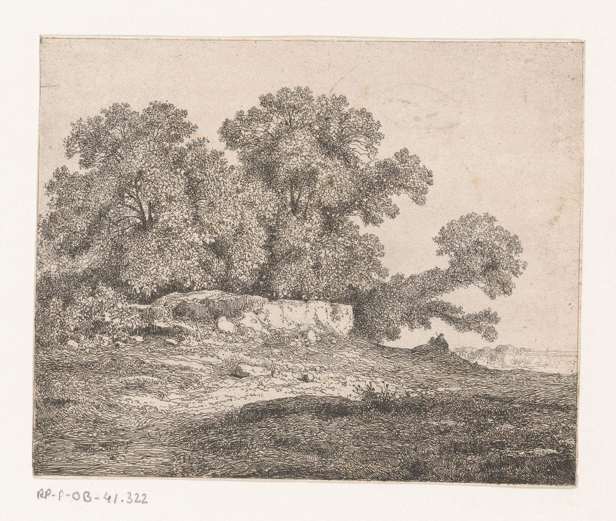 Landschap met bomen en herders