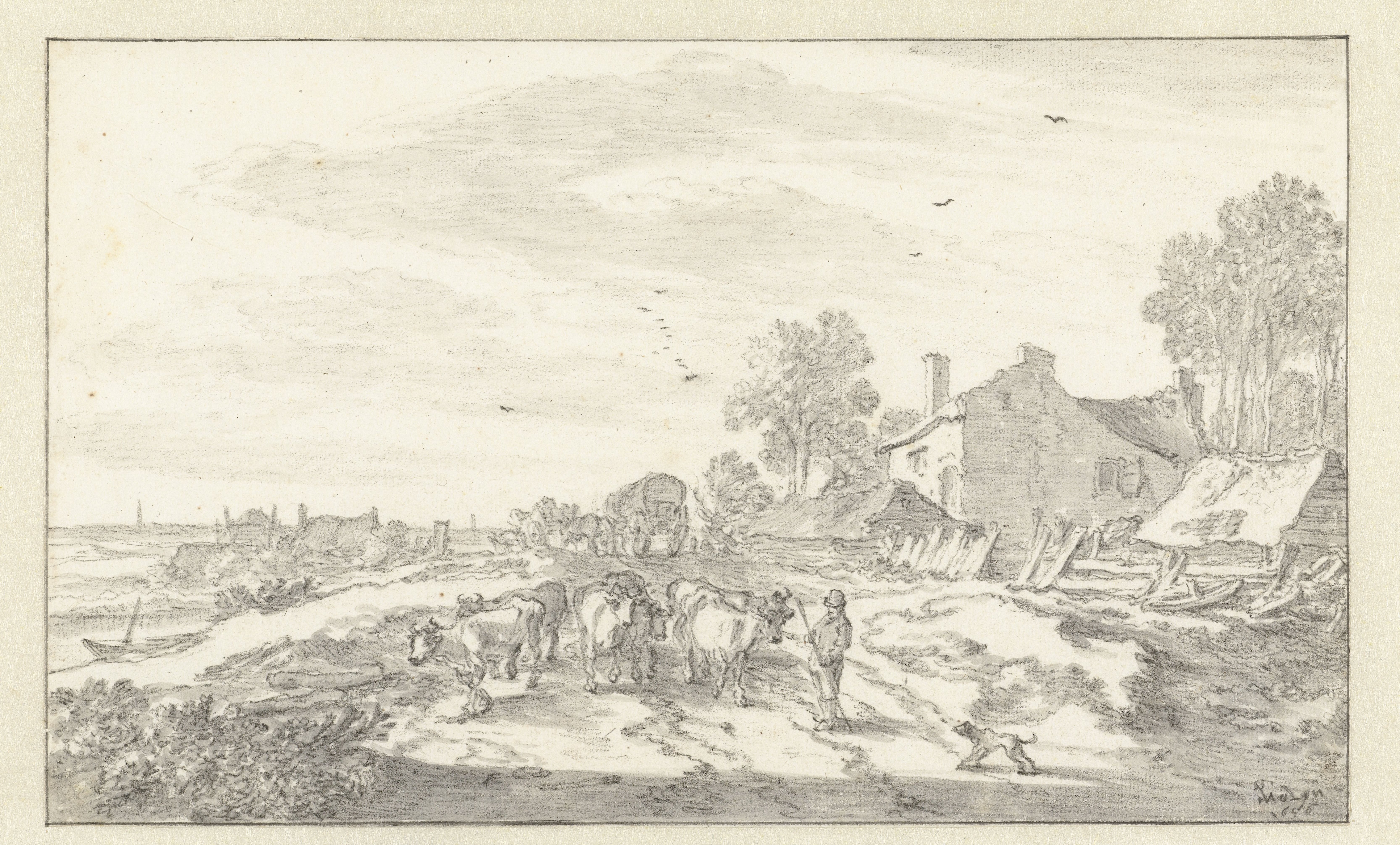 Herder met vee op een landweg