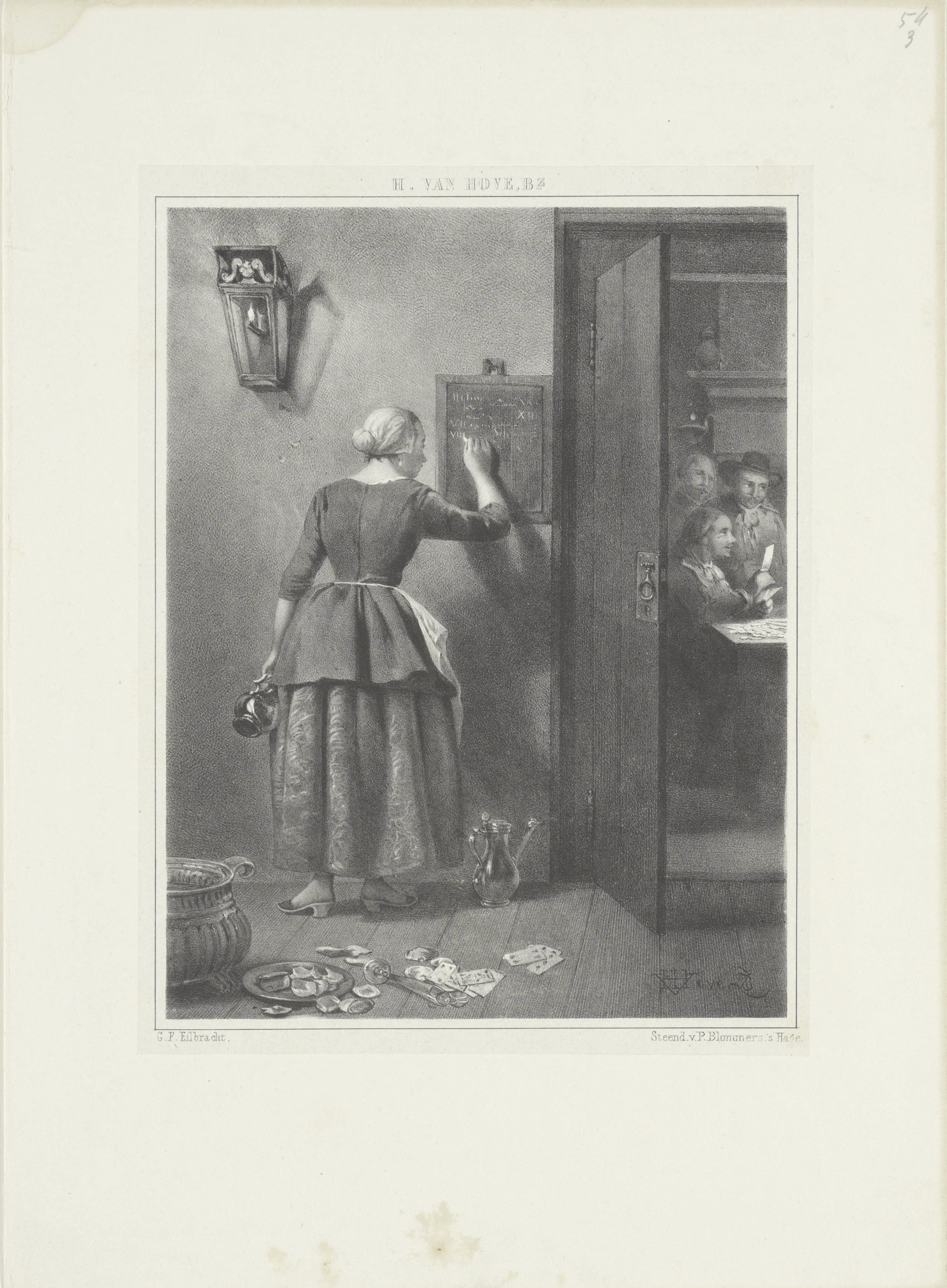 Vrouw bij krijtbord