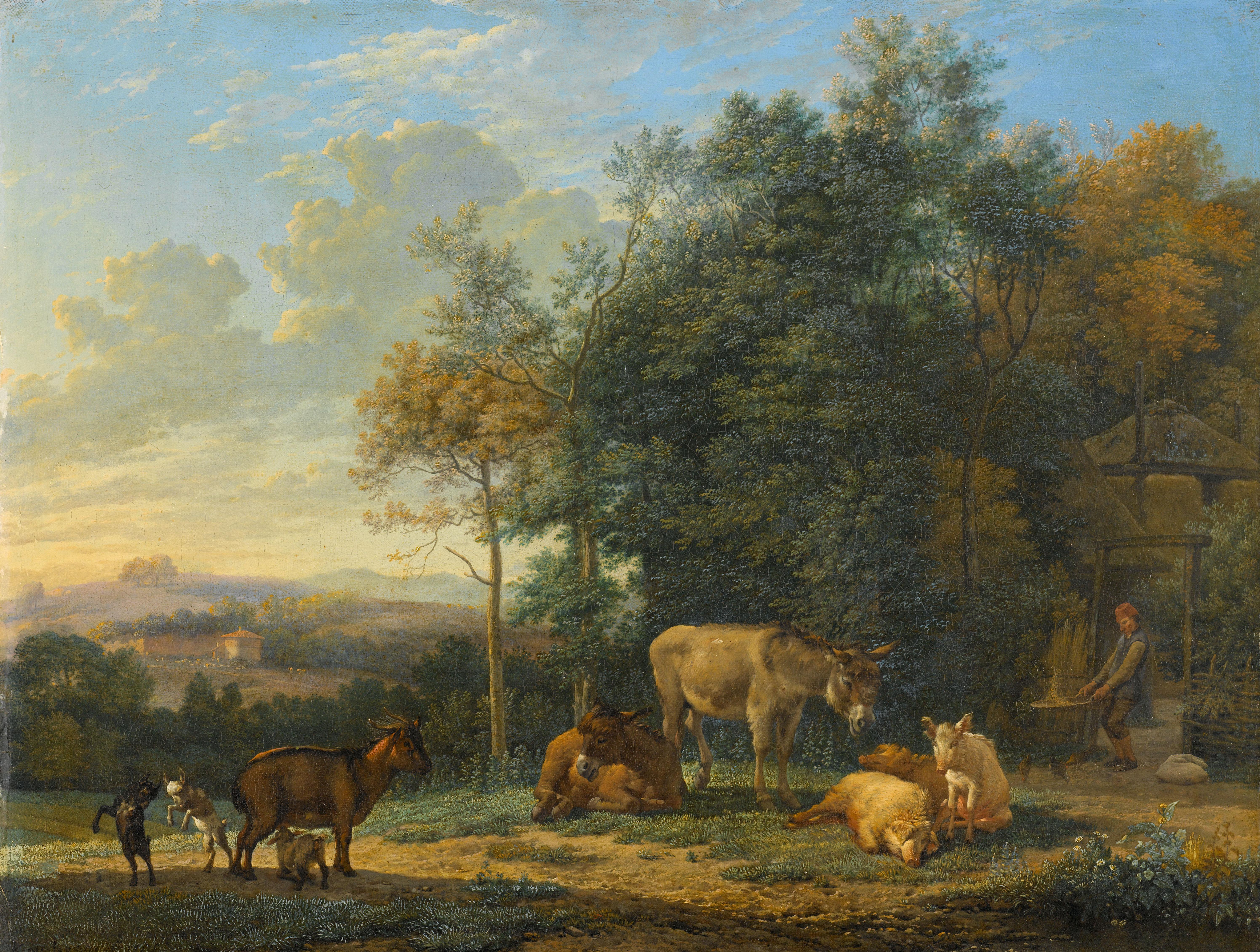 Landscape with Two Donkeys, Goats and Pigs