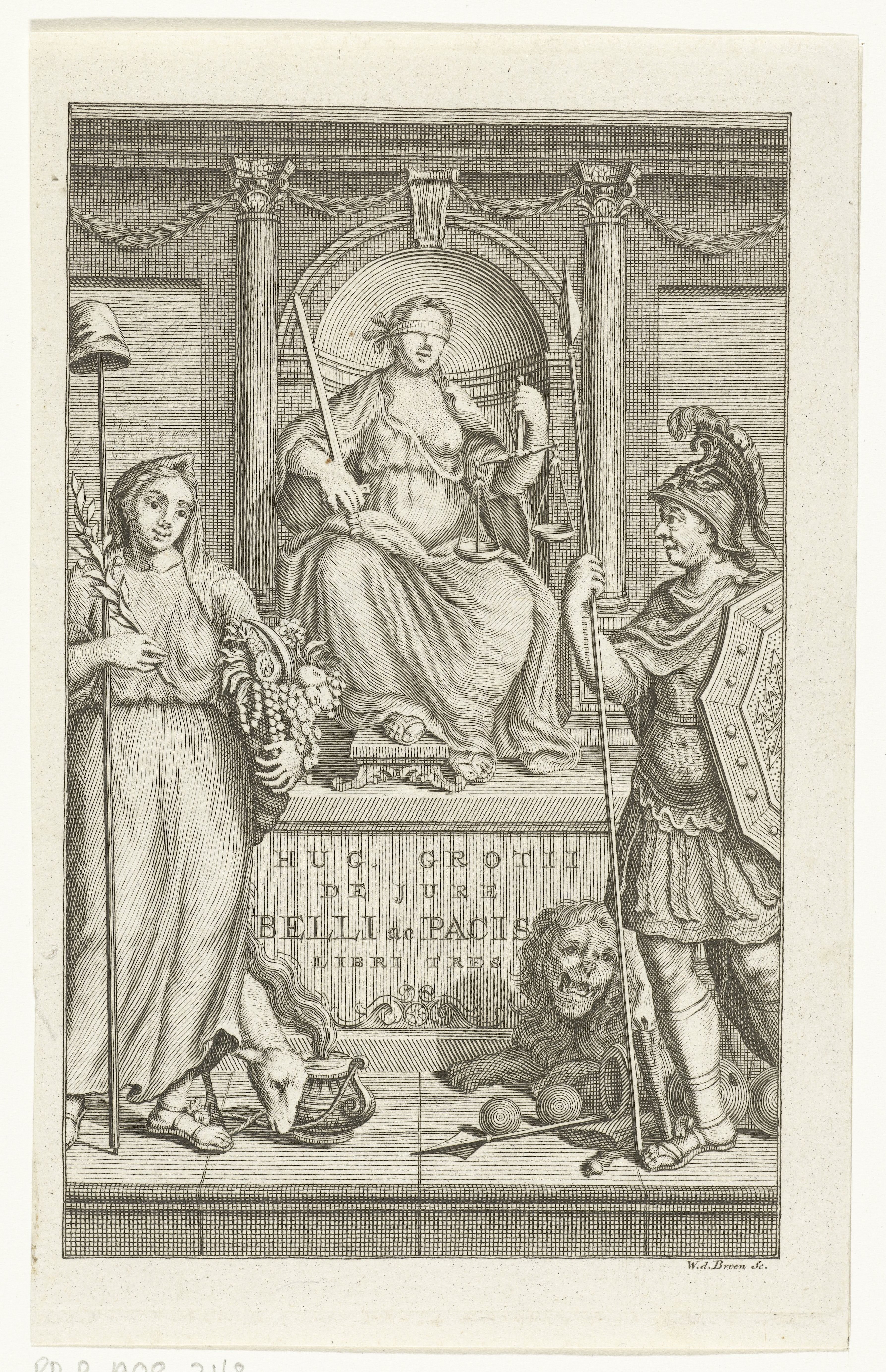 Justitia zittend op haar troon