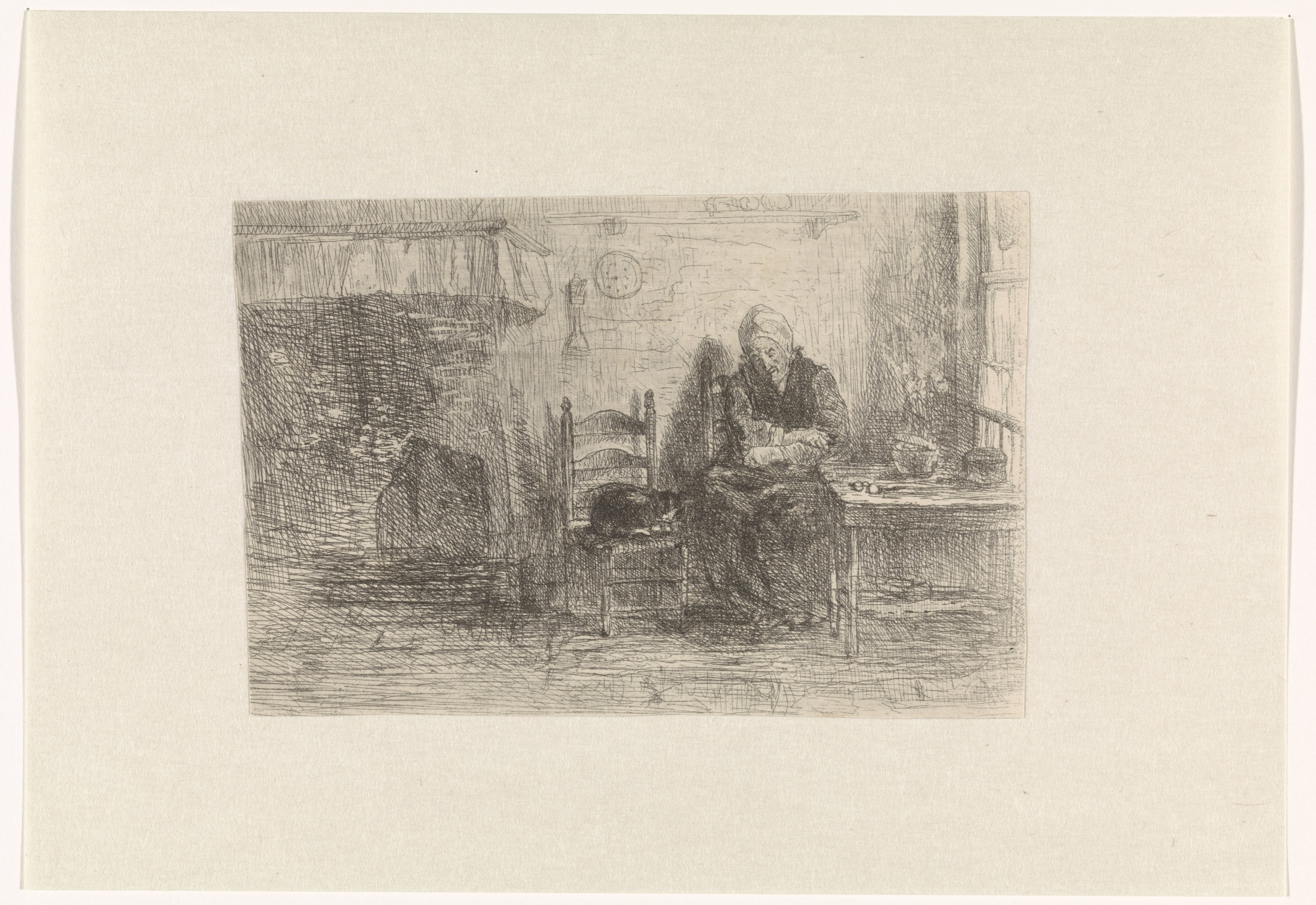 Interieur met oude vrouw