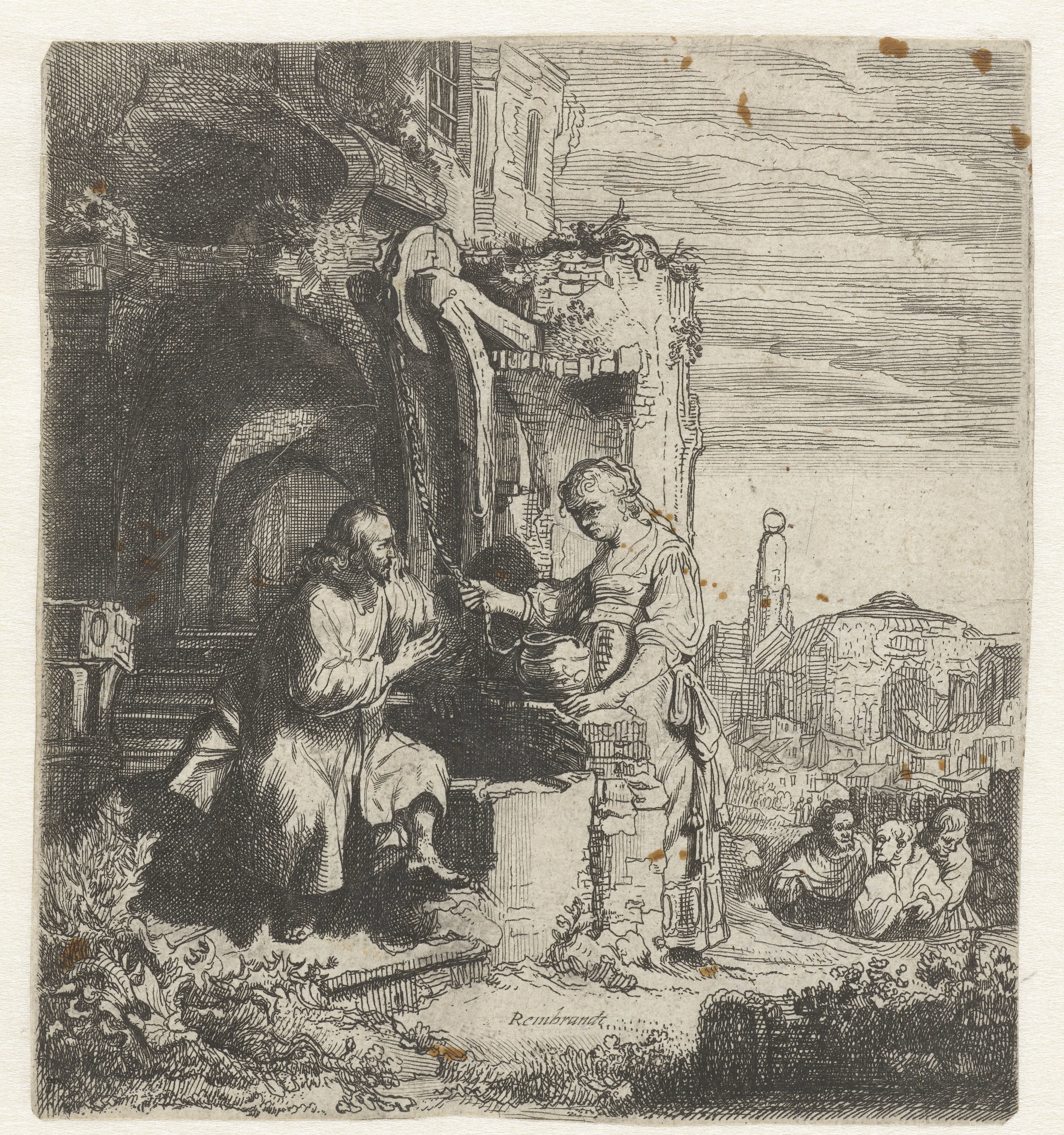 Christ and the woman of Samaria among ruins