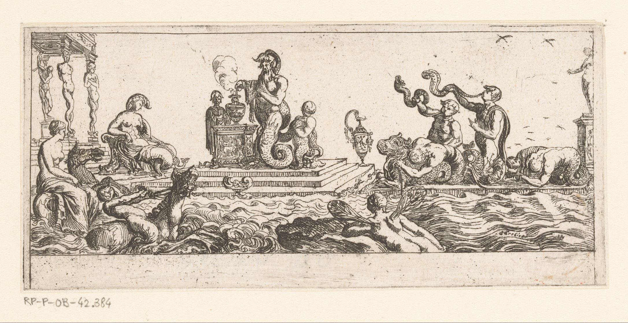 Offerceremonie met zeegoden, nereïden en tritons