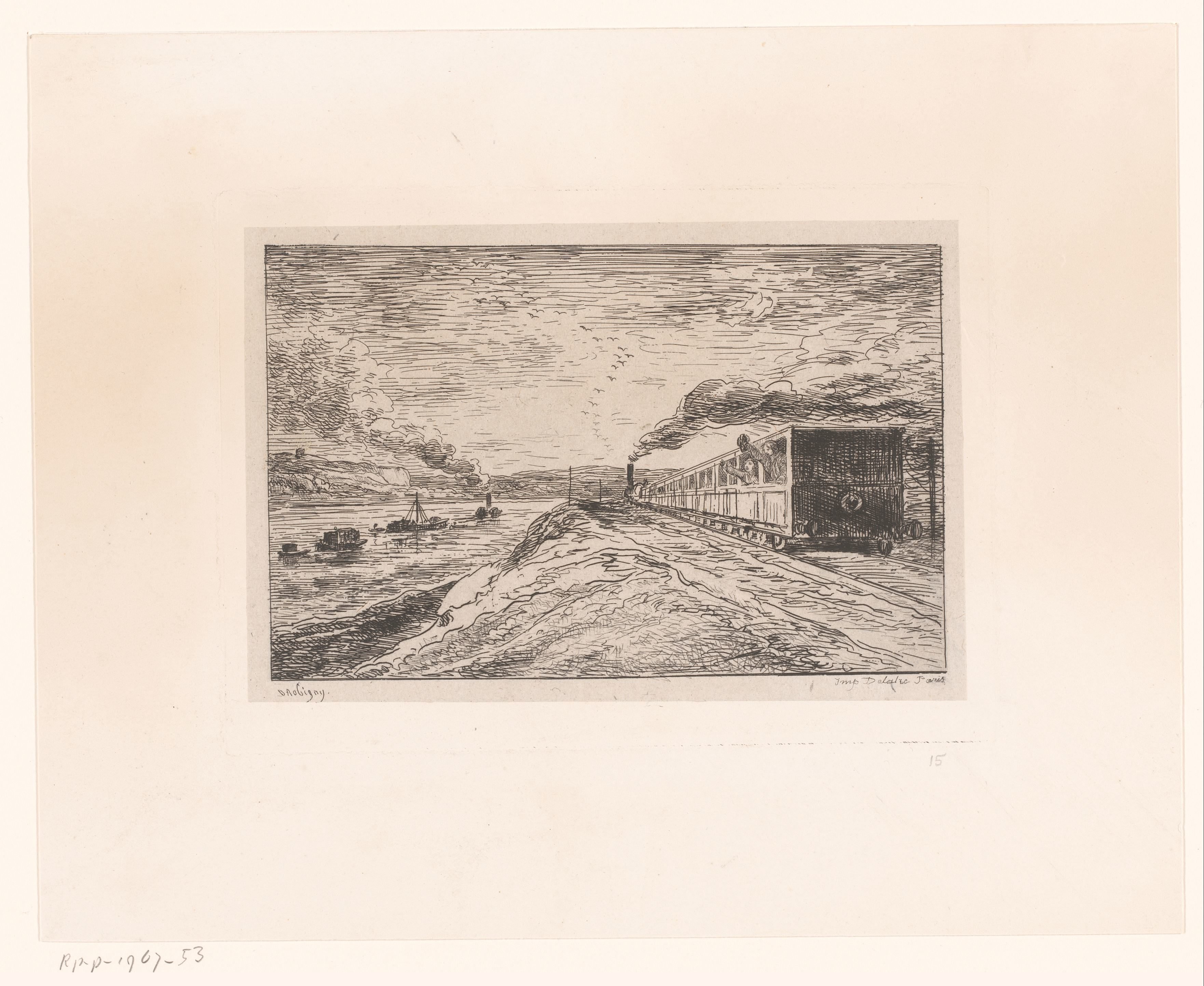 Landschap met trein en rivier