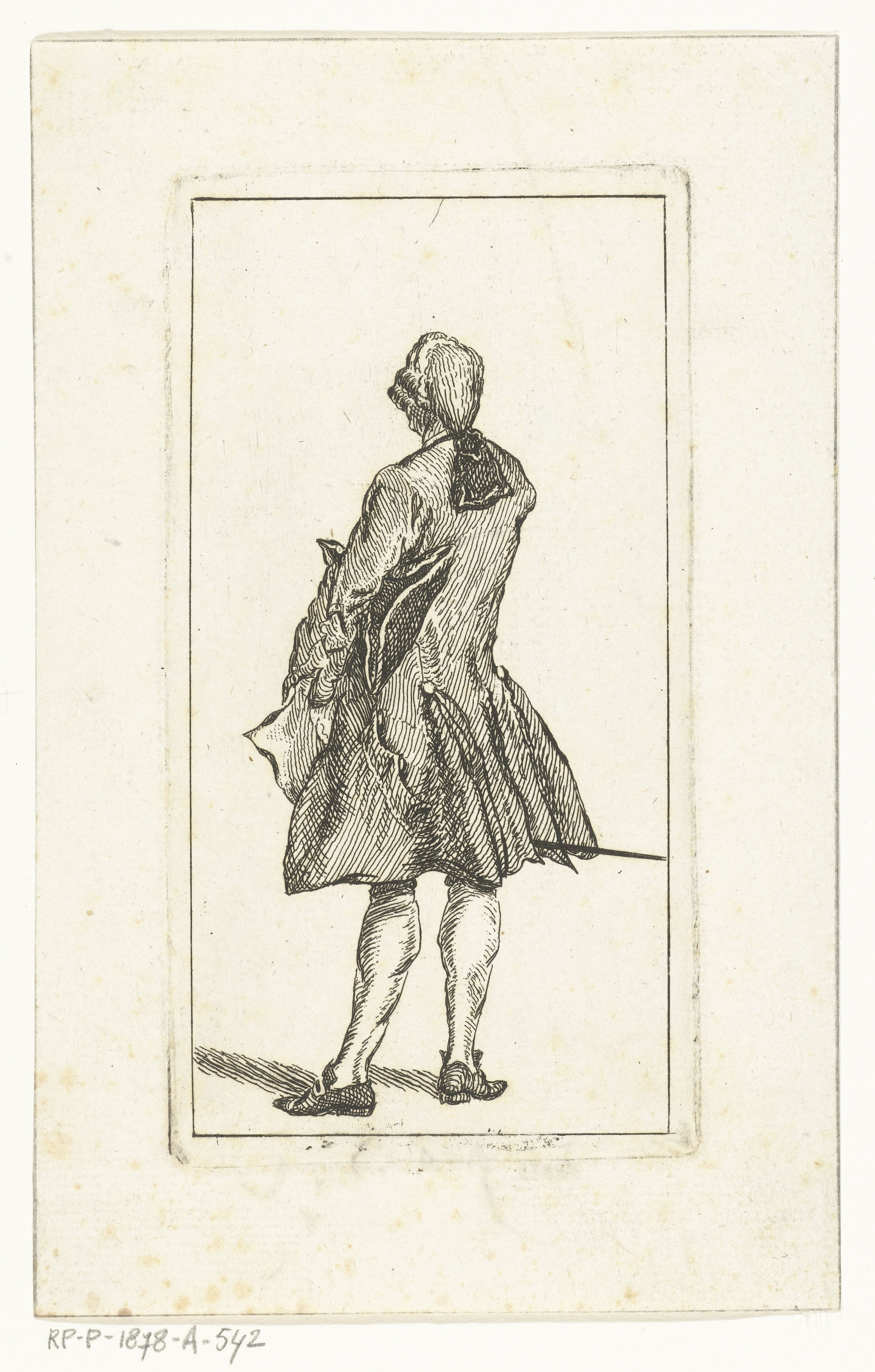 Staande man met staartpruik