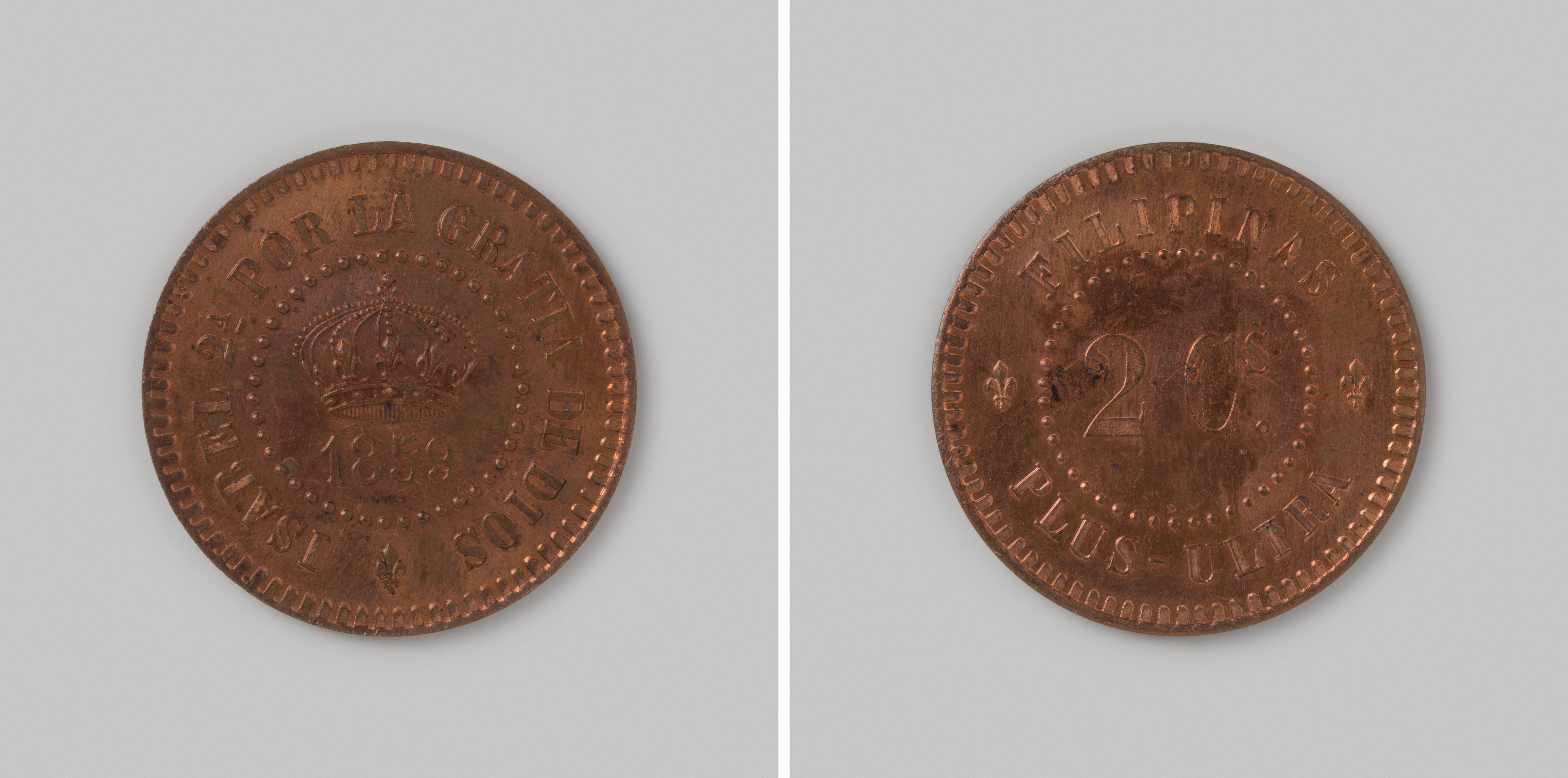 Philippijnen, koningin Isabel II van Spanje, 2 centimos [= 1/50 real de vellon van Spanje), 1859