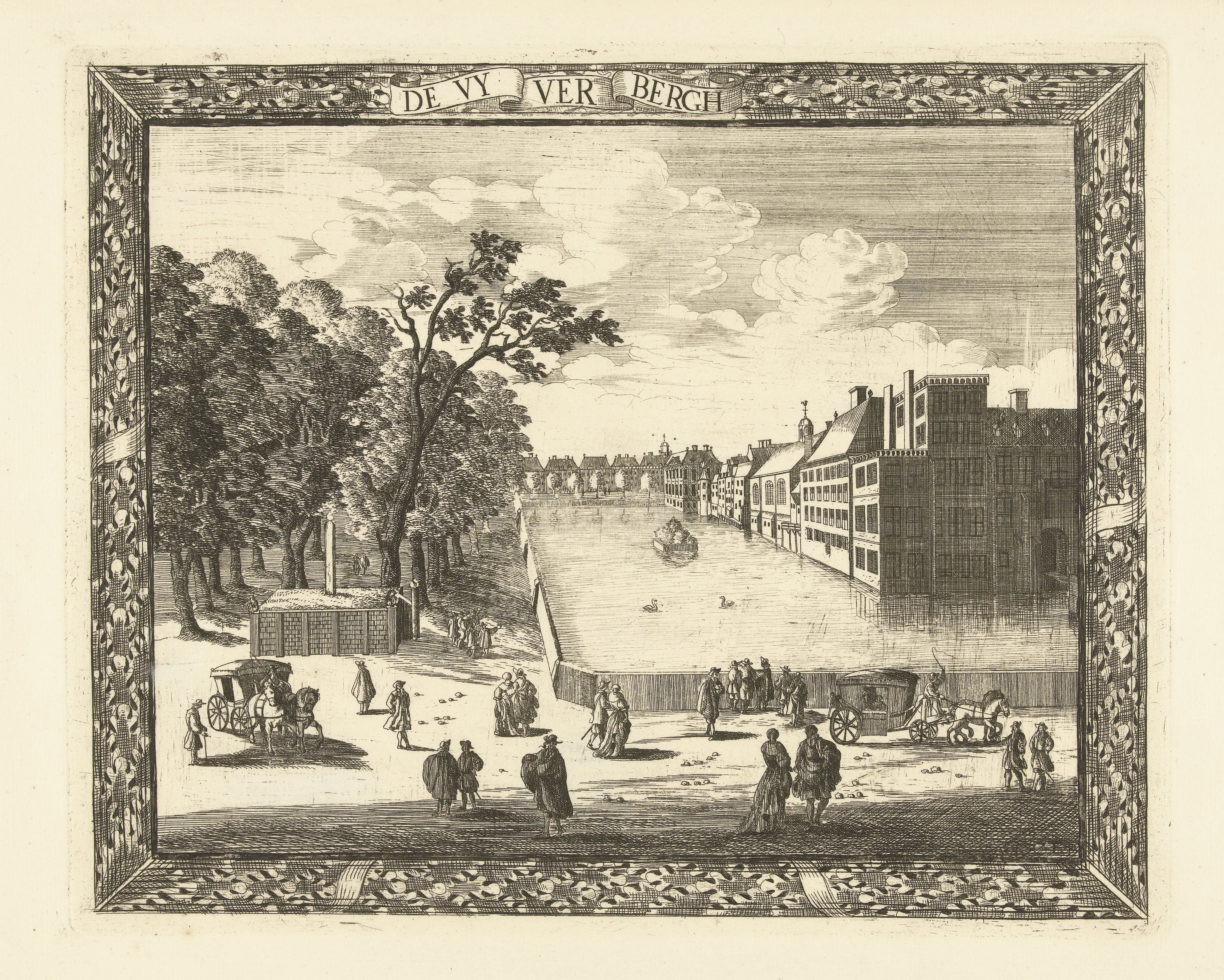Gezicht op de Lange Vijverberg en de Hofvijver te Den Haag
