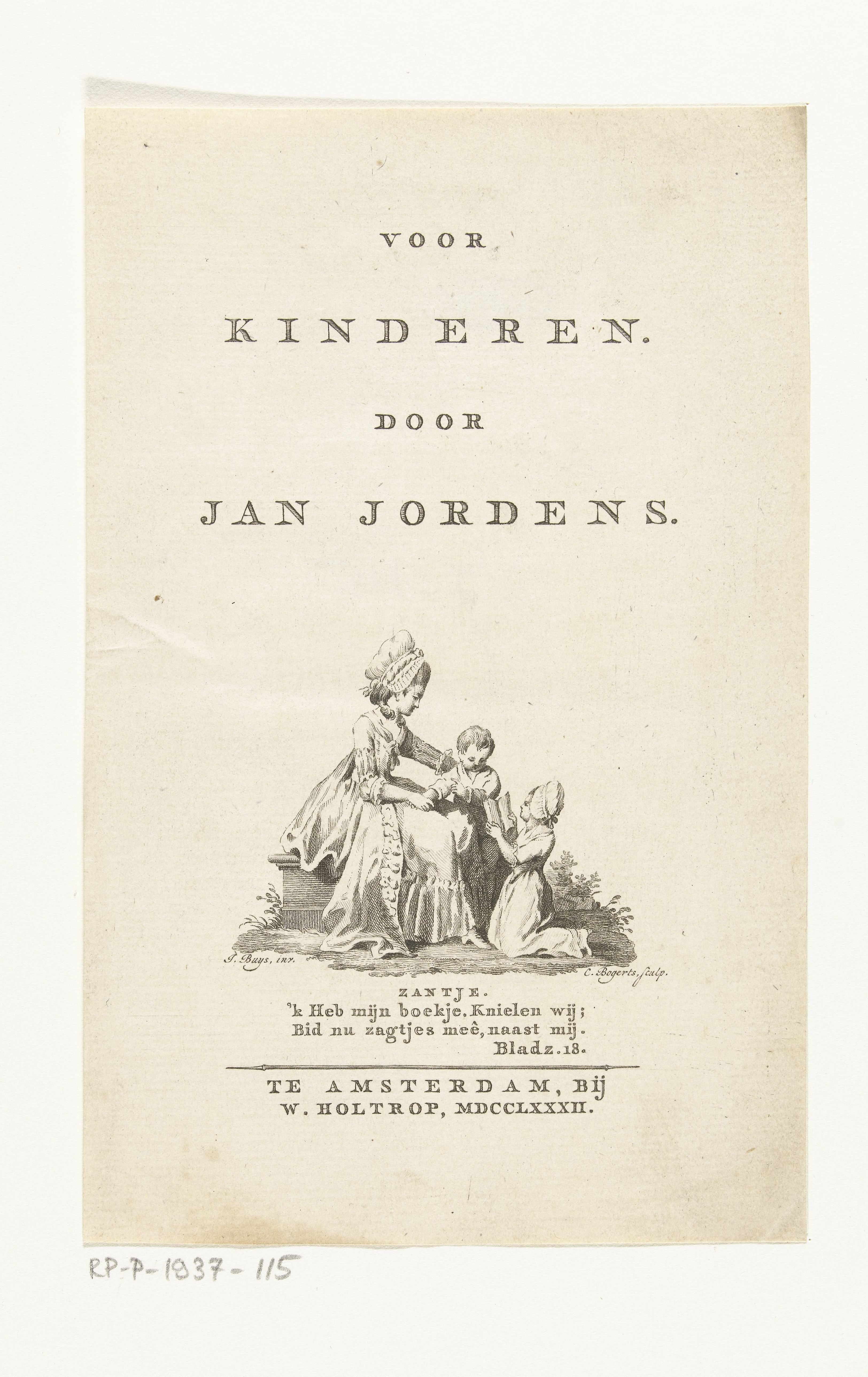 Titelpagina voor: Jan Jordens, Voor kinderen. Amsterdam, 1782