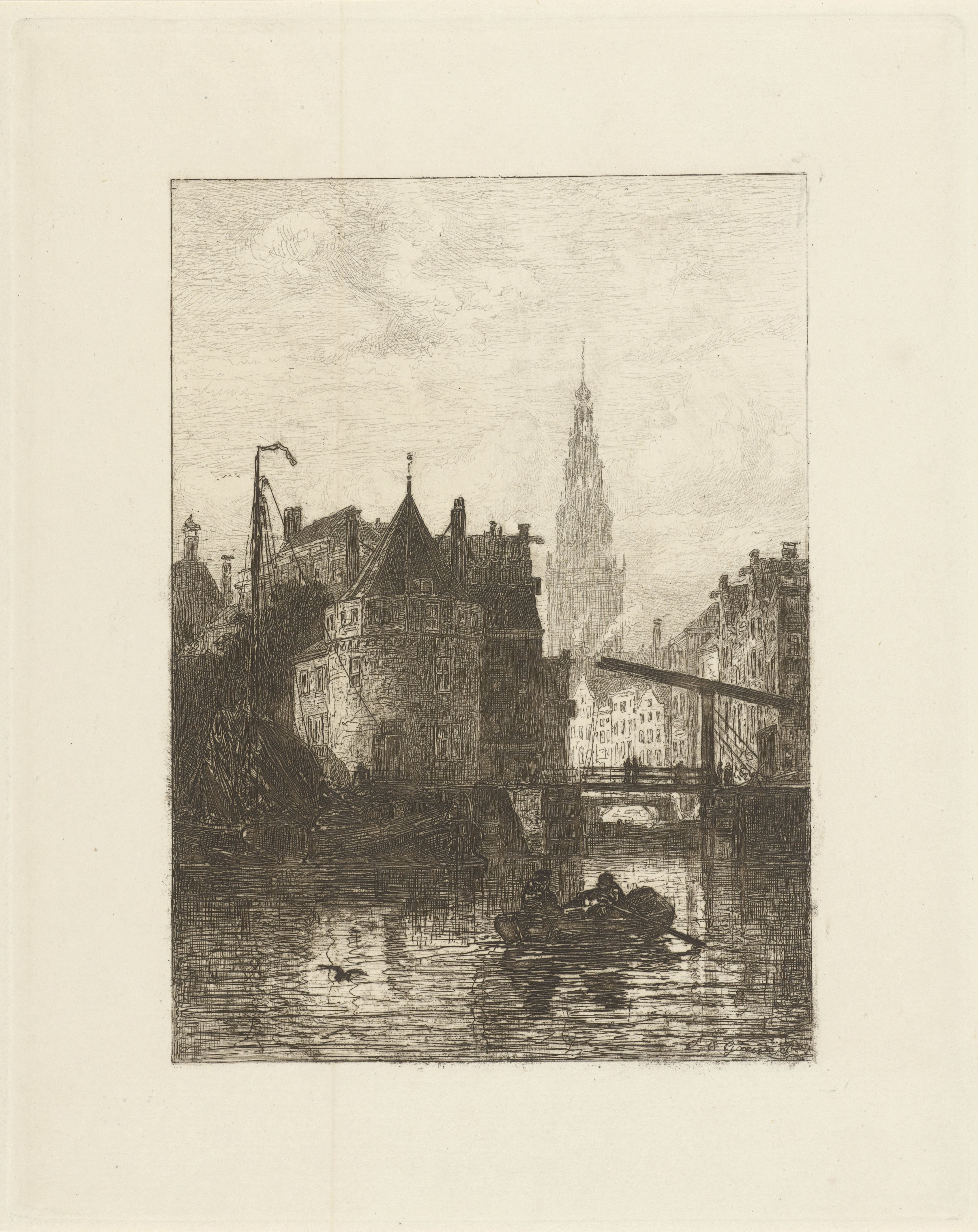 Gezicht op de Scheierstoren te Amsterdam