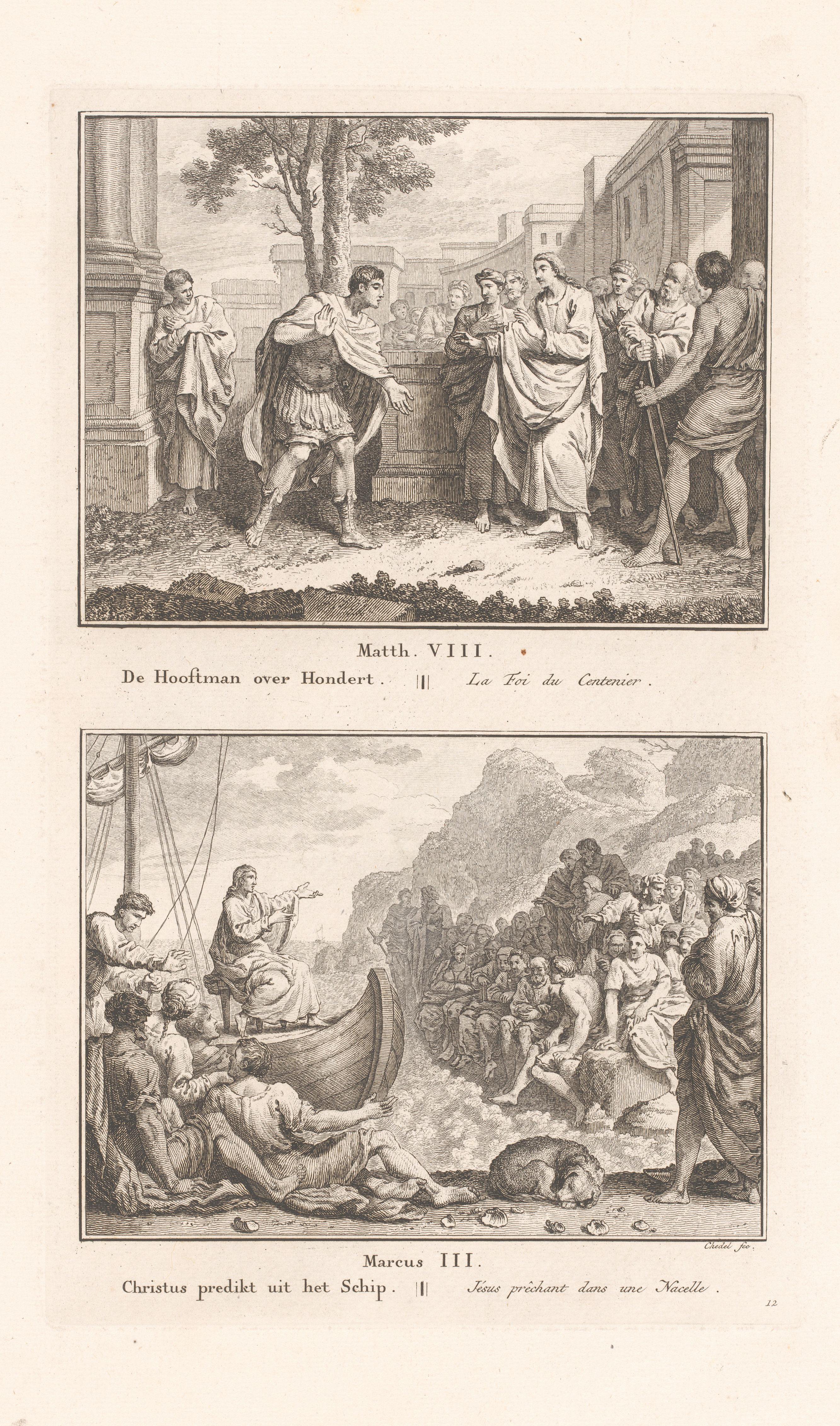 Christus en de hoofdman (centurio) uit Kafarnaüm; Christus predikt vanuit het schip