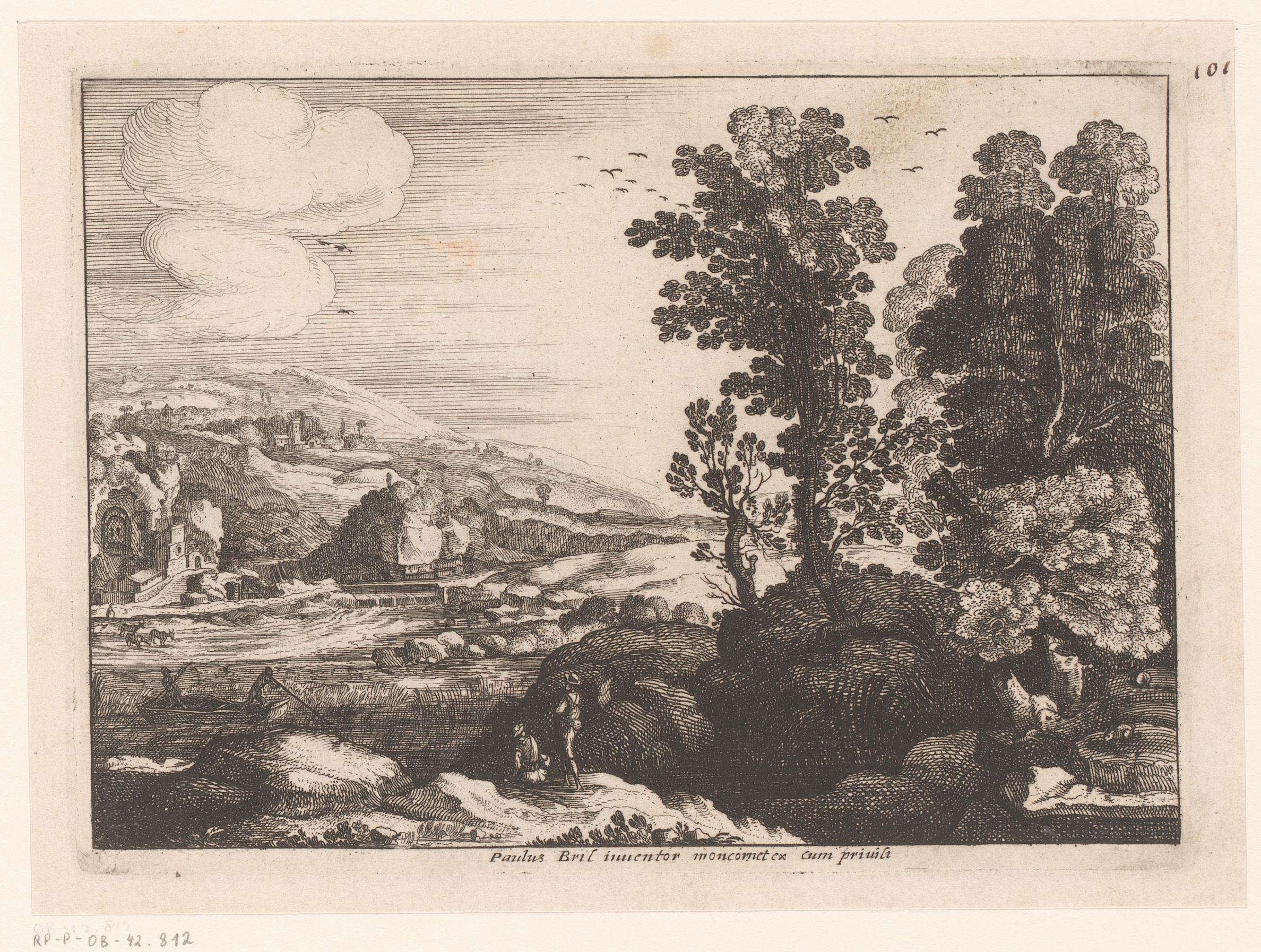 Rivierlandschap met rustende figuren