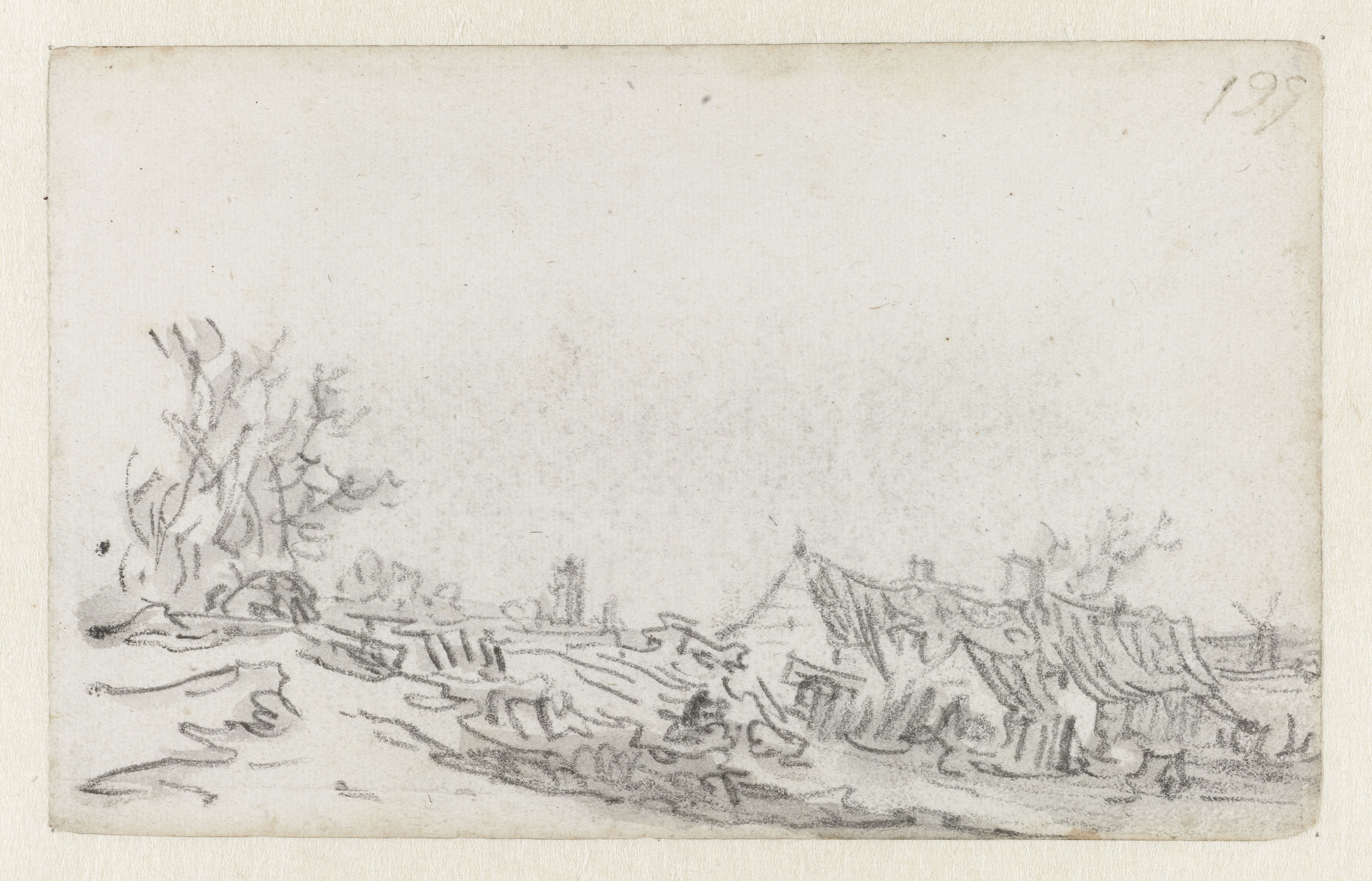 Boerenhuizen onderaan een dijk
