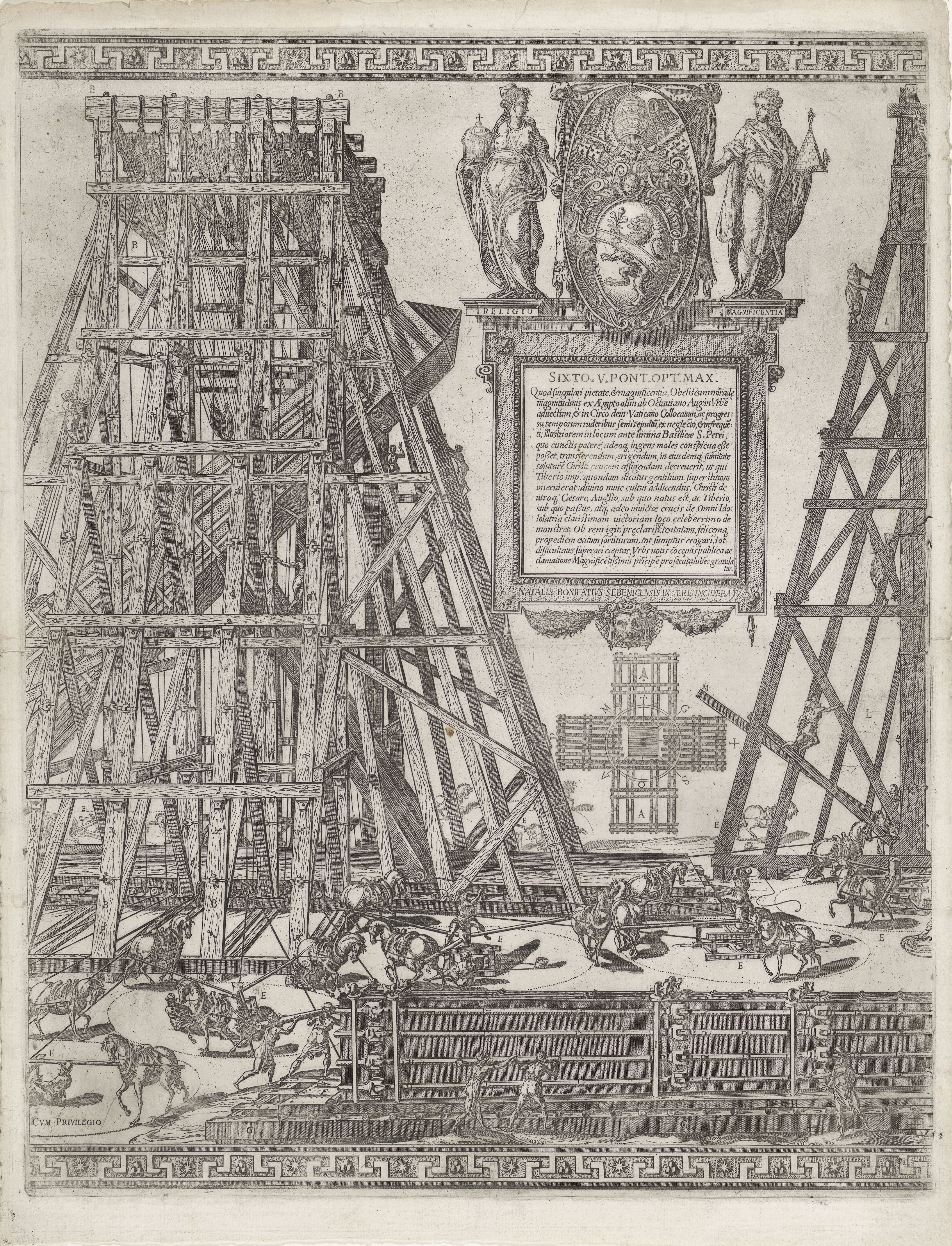 Het oprichten van de obelisk op het St. Pietersplein