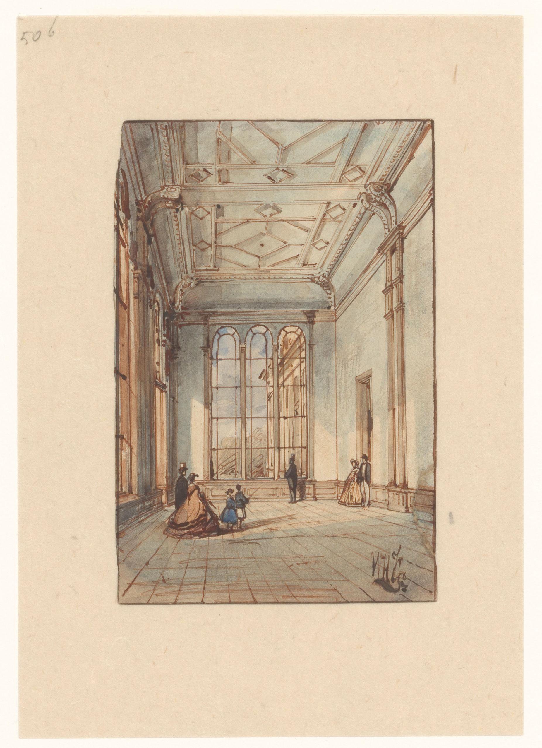 Interieur van het Paleis voor Volksvlijt, gezien naar een zijzaal