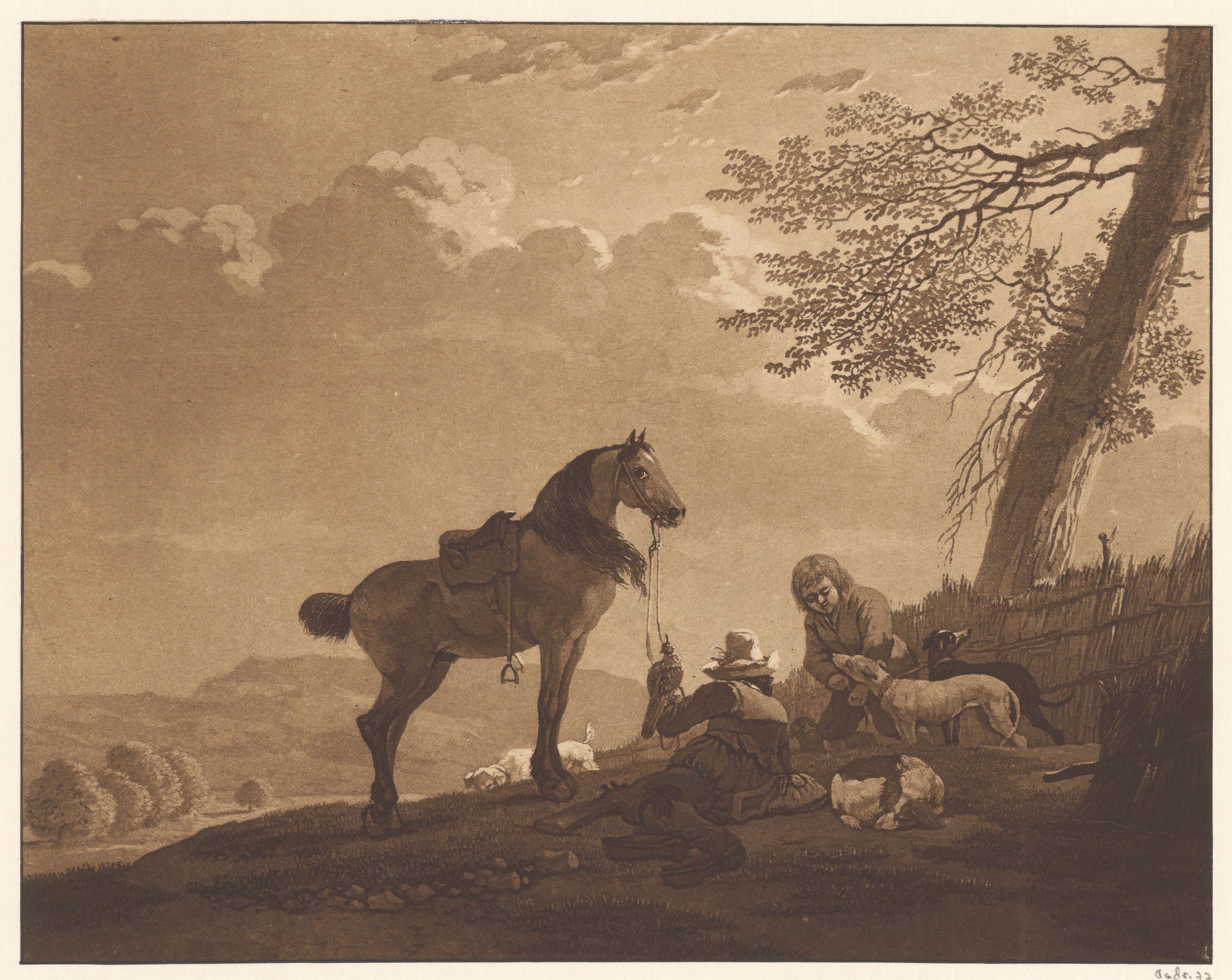 Landschap met rustende valkeniers