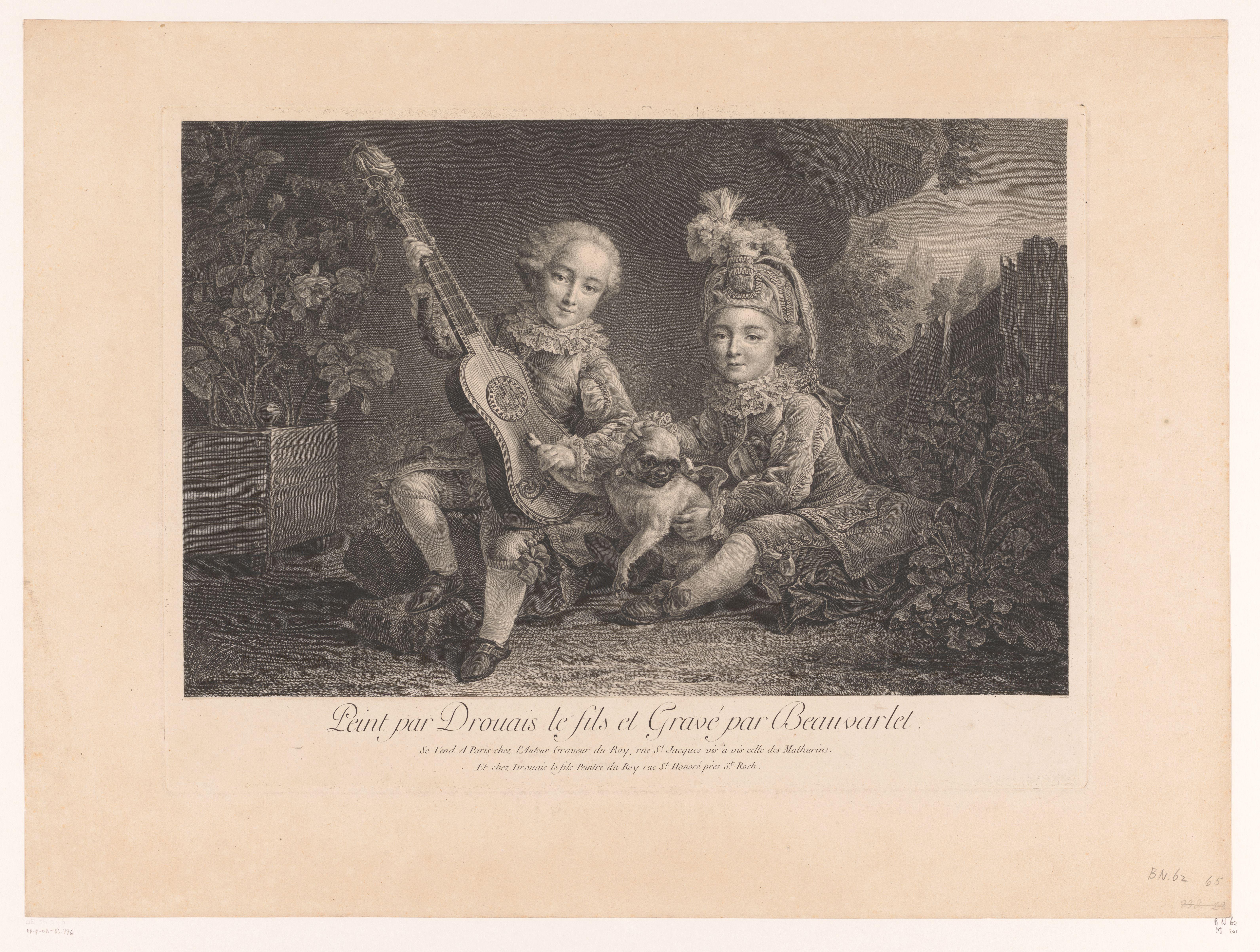 Marie Louis Joseph en Lodewijk Philippe Eugène de Béthune als kind met een mopshond
