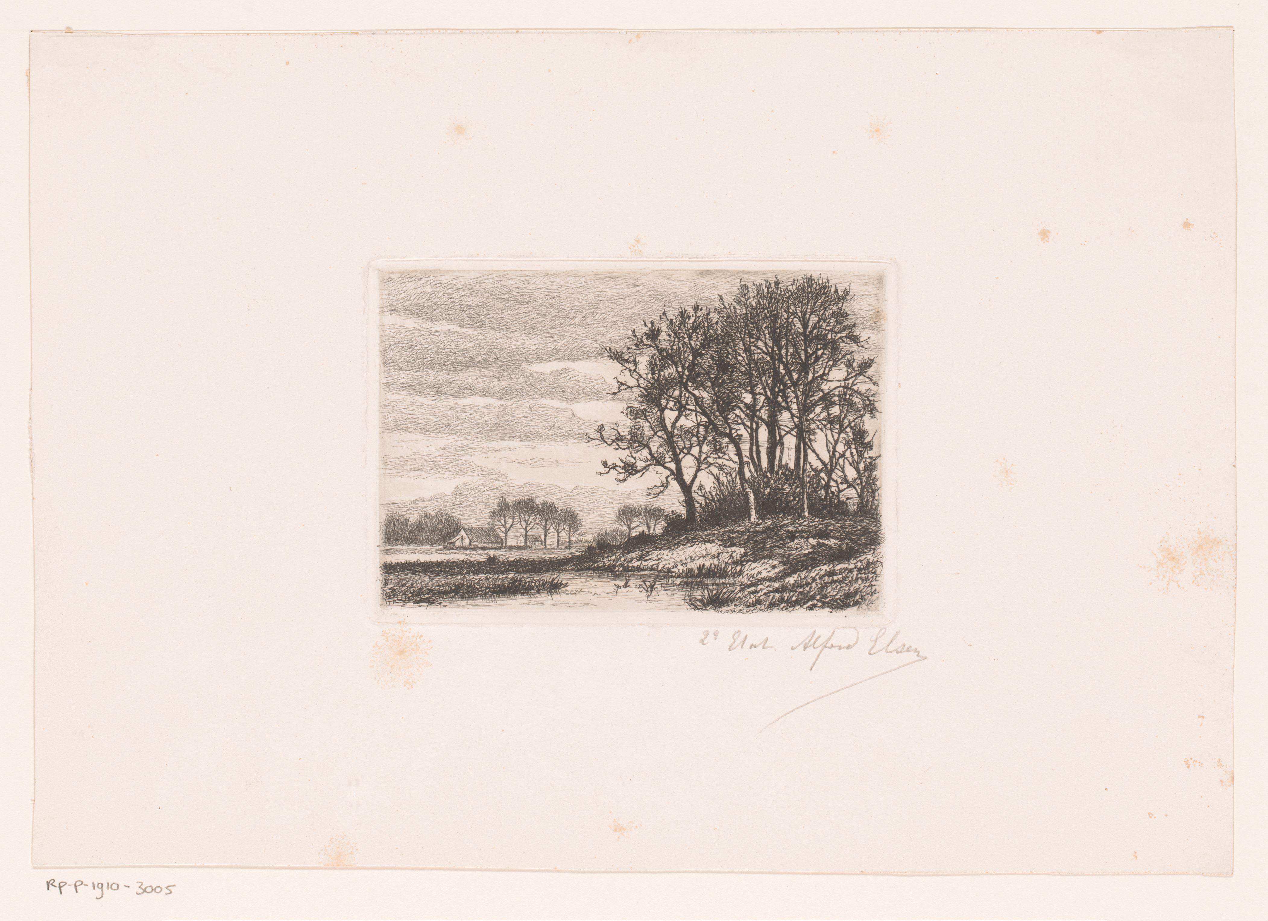 Landschap met bomen op een heuvel aan het water