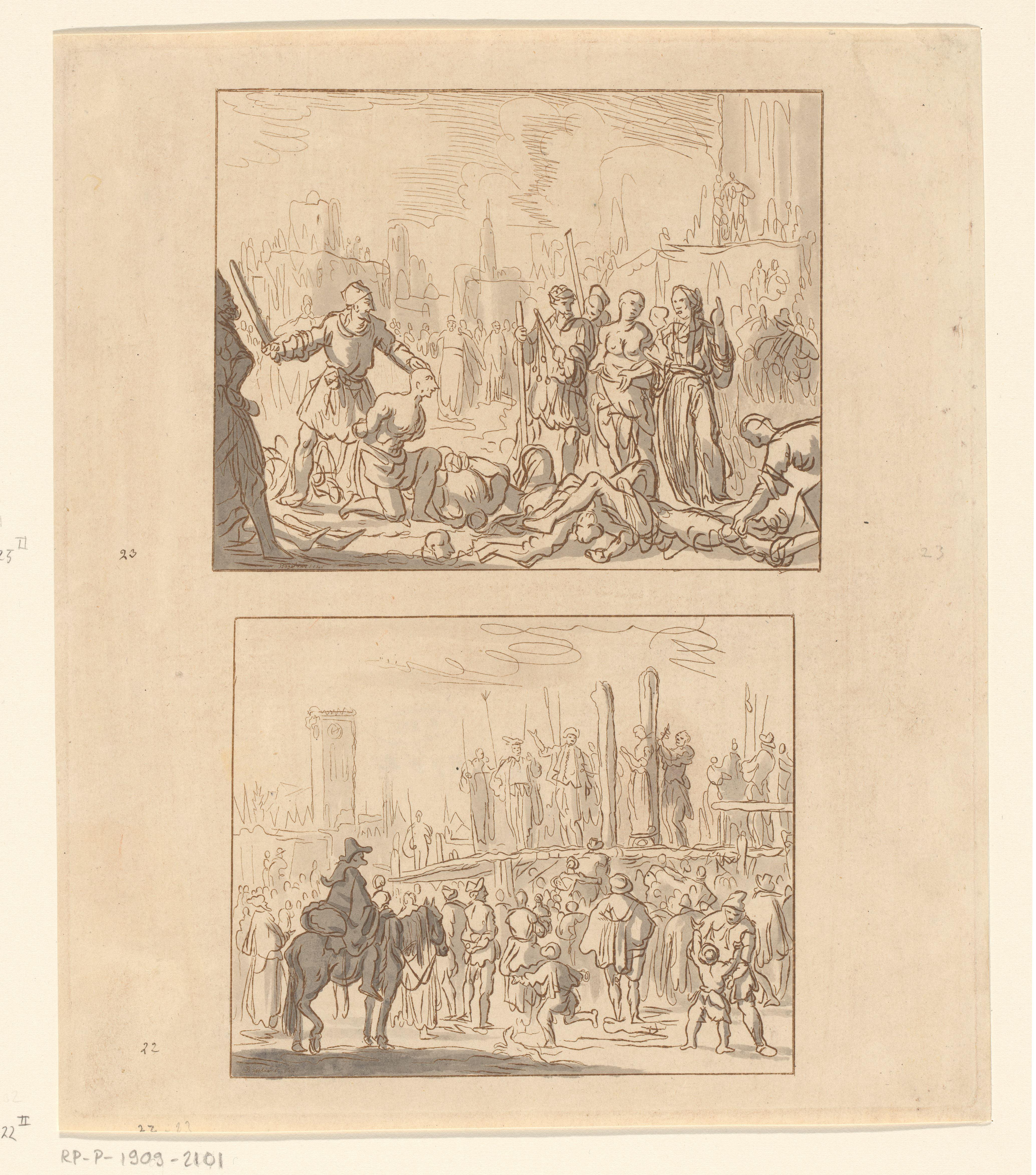 Felicitas met haar zeven zonen onthoofd; Jan Woutersz van Kuyk en Adriaanken Jans te Dordrecht verbrand, 1572
