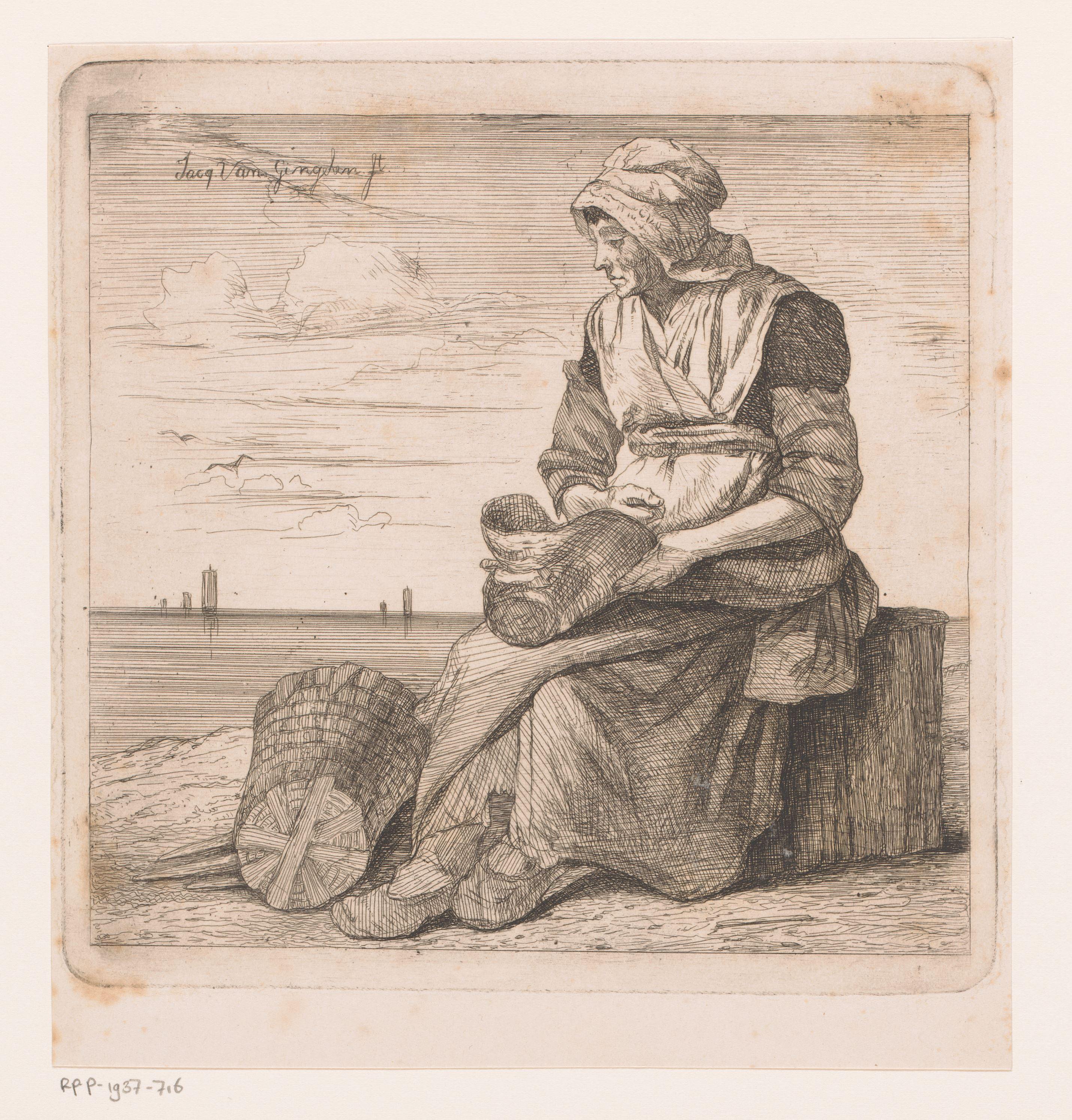 Vissersvrouw aan het strand