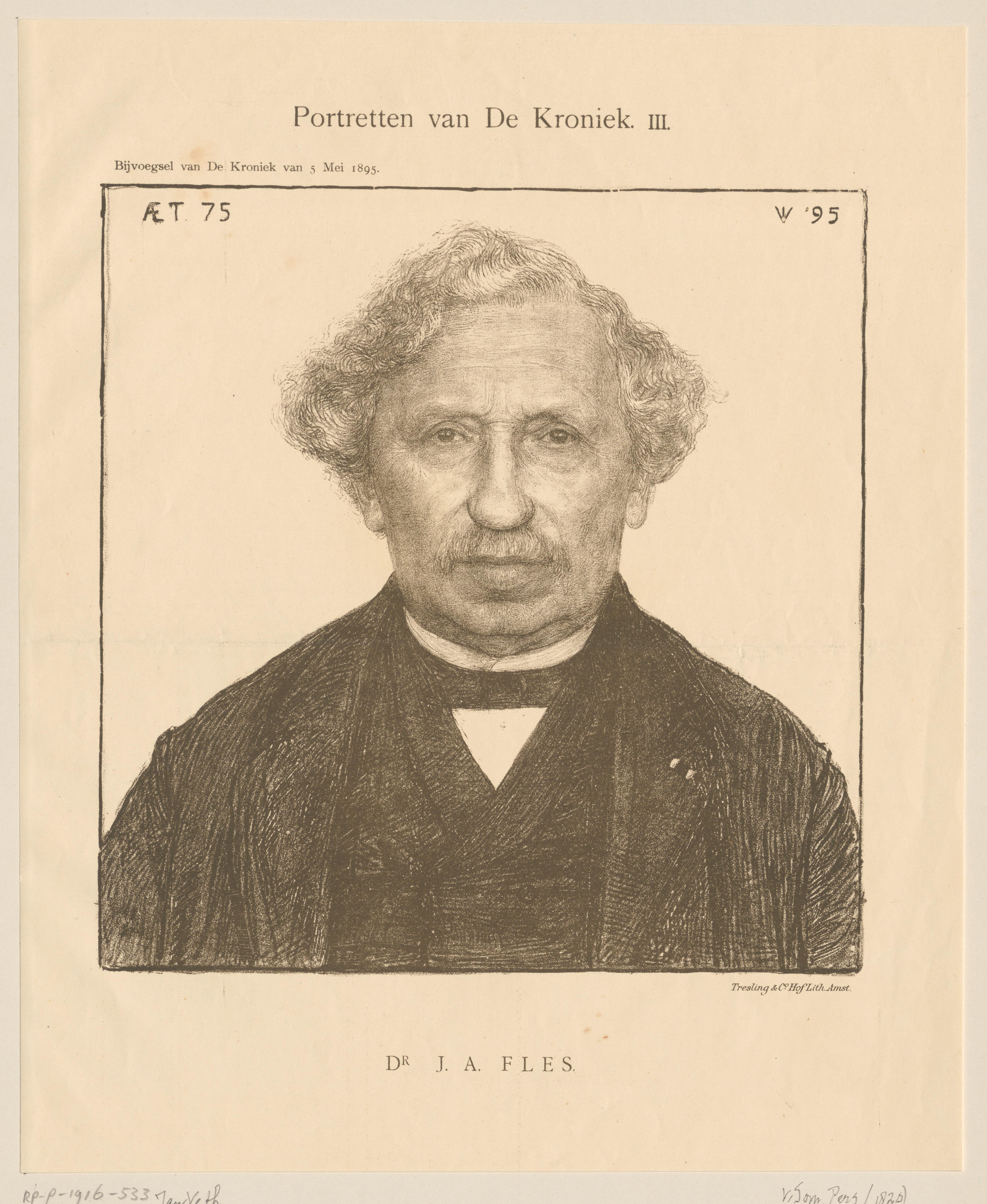 Portret van Joseph Alexander Fles op 75-jarige leeftijd