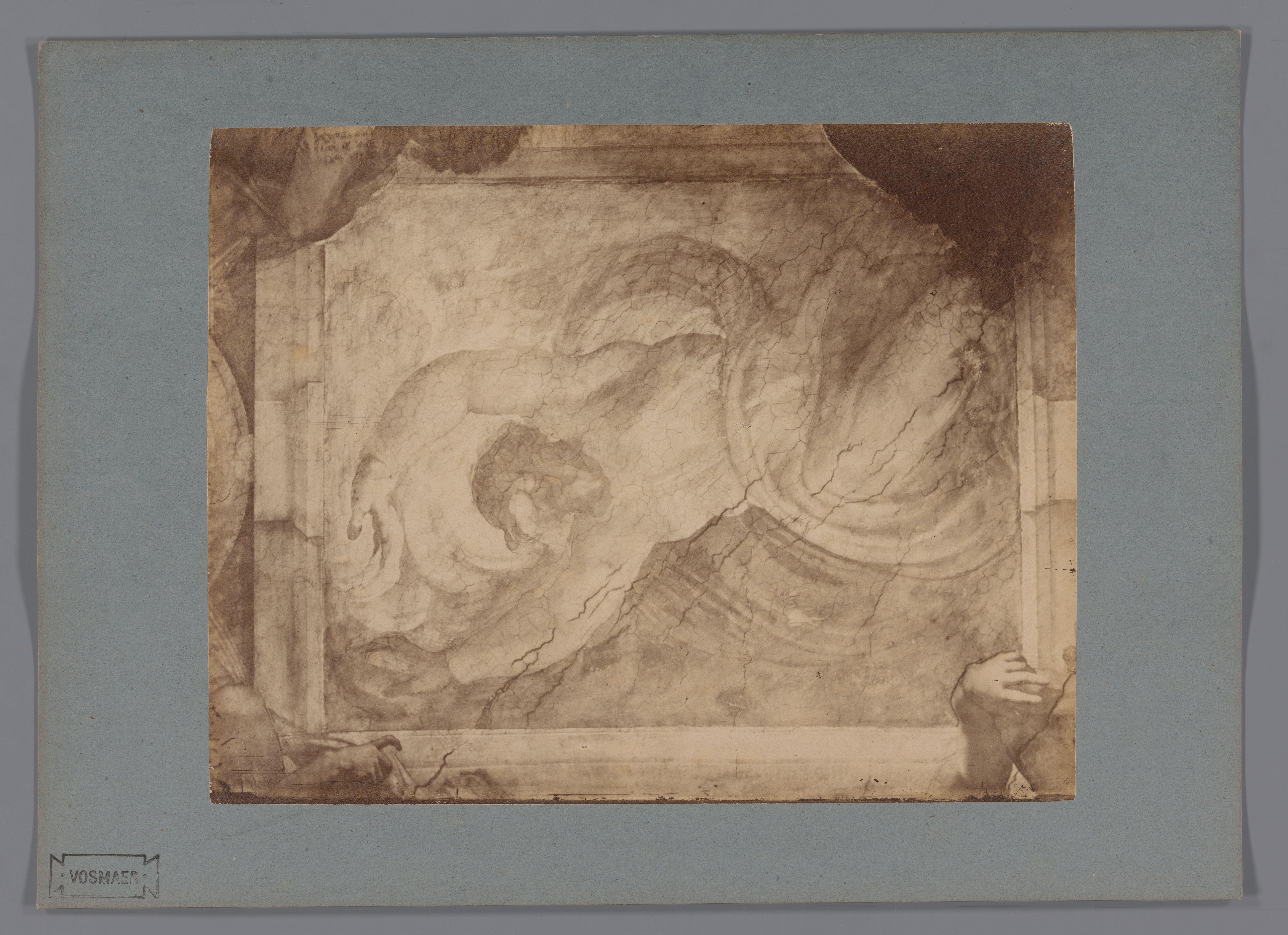 Fotoreproductie van het fresco De scheiding van donker en licht door Michelangelo in de Sixtijnse kapel