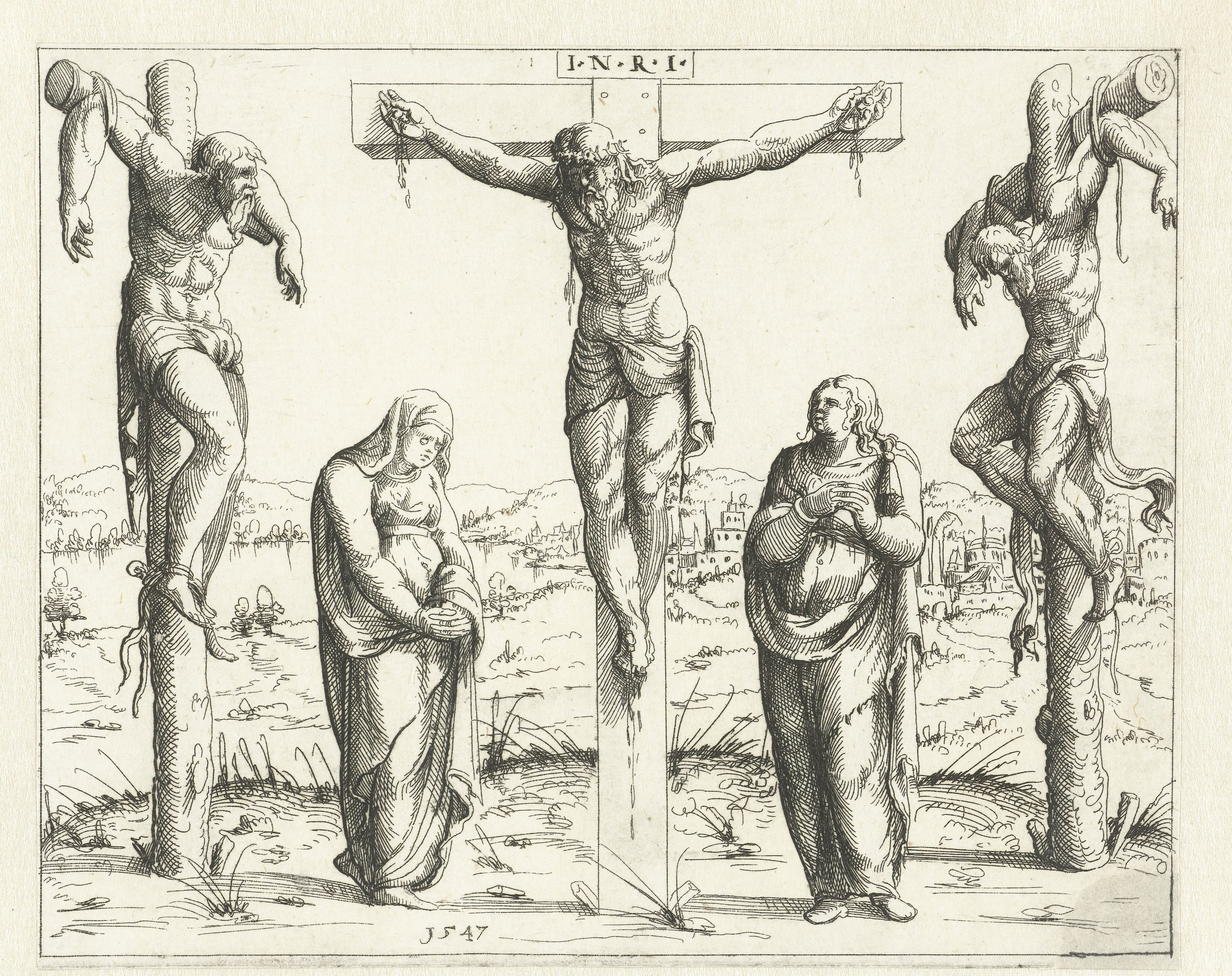 Christus aan het kruis en Maria en Johannes