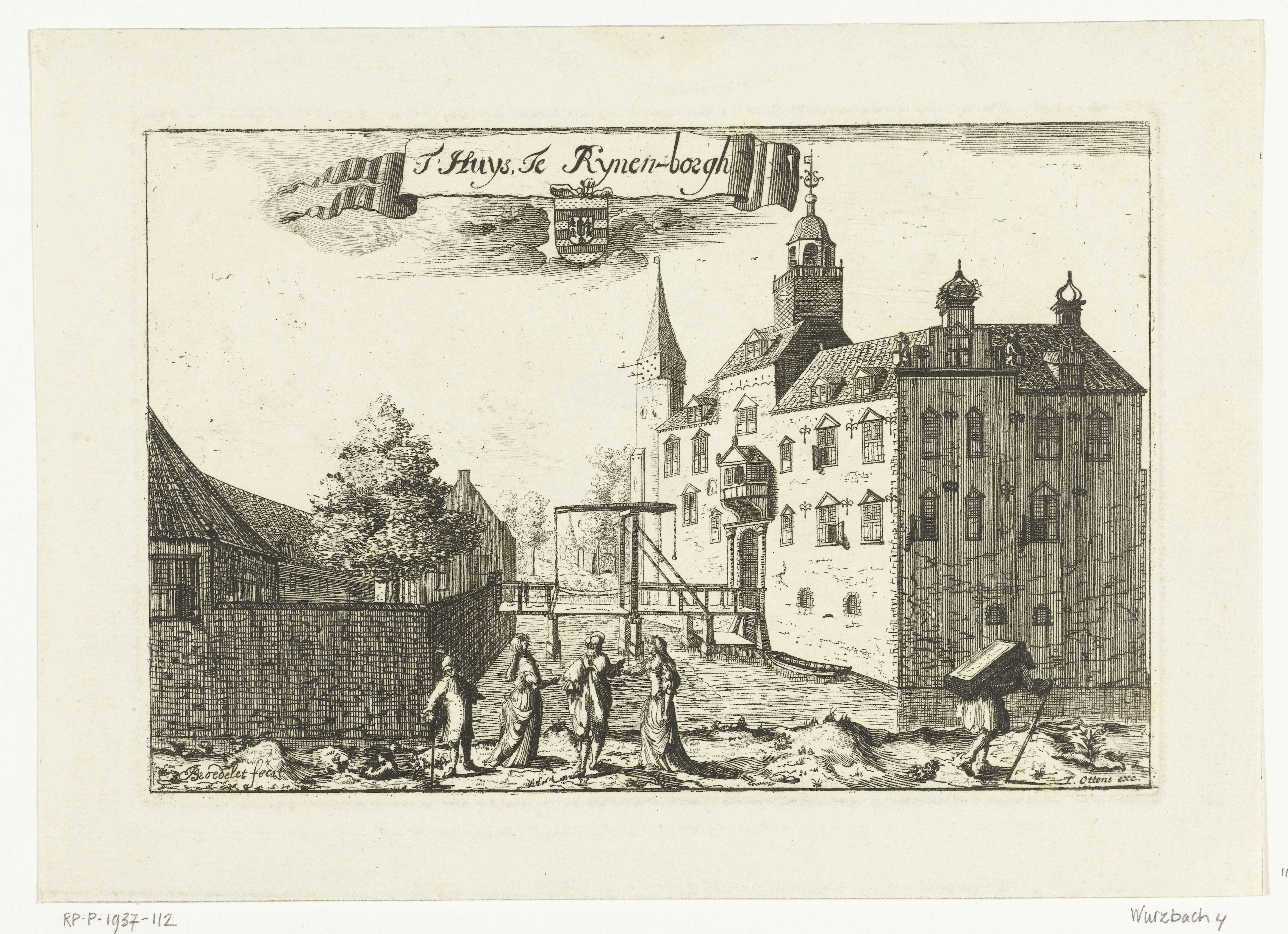 Huis of kasteel met ophaalbrug te Rhijnenburgh