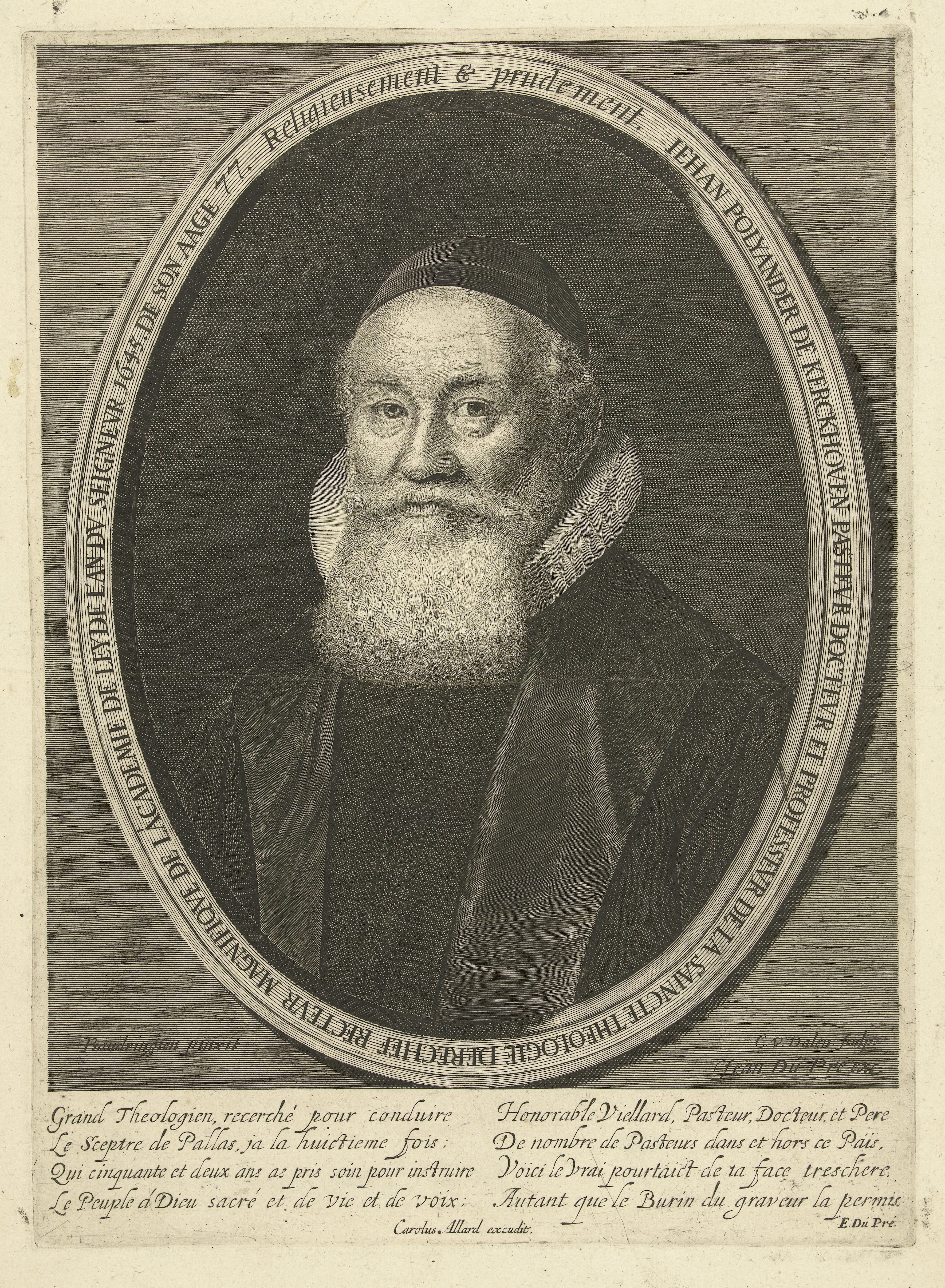 Portret van Johannes Polyander van Kerkhoven op 77-jarige leeftijd