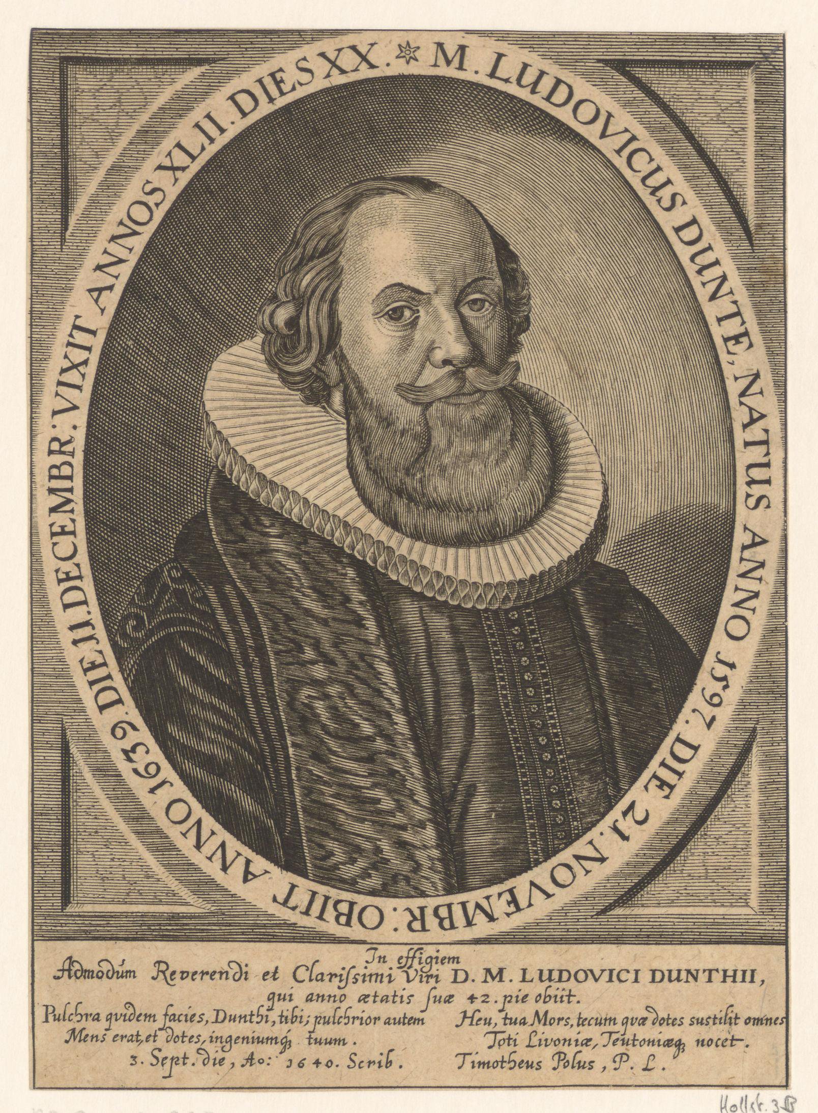 Portret van Ludovicus Dunte op 42-jarige leeftijd