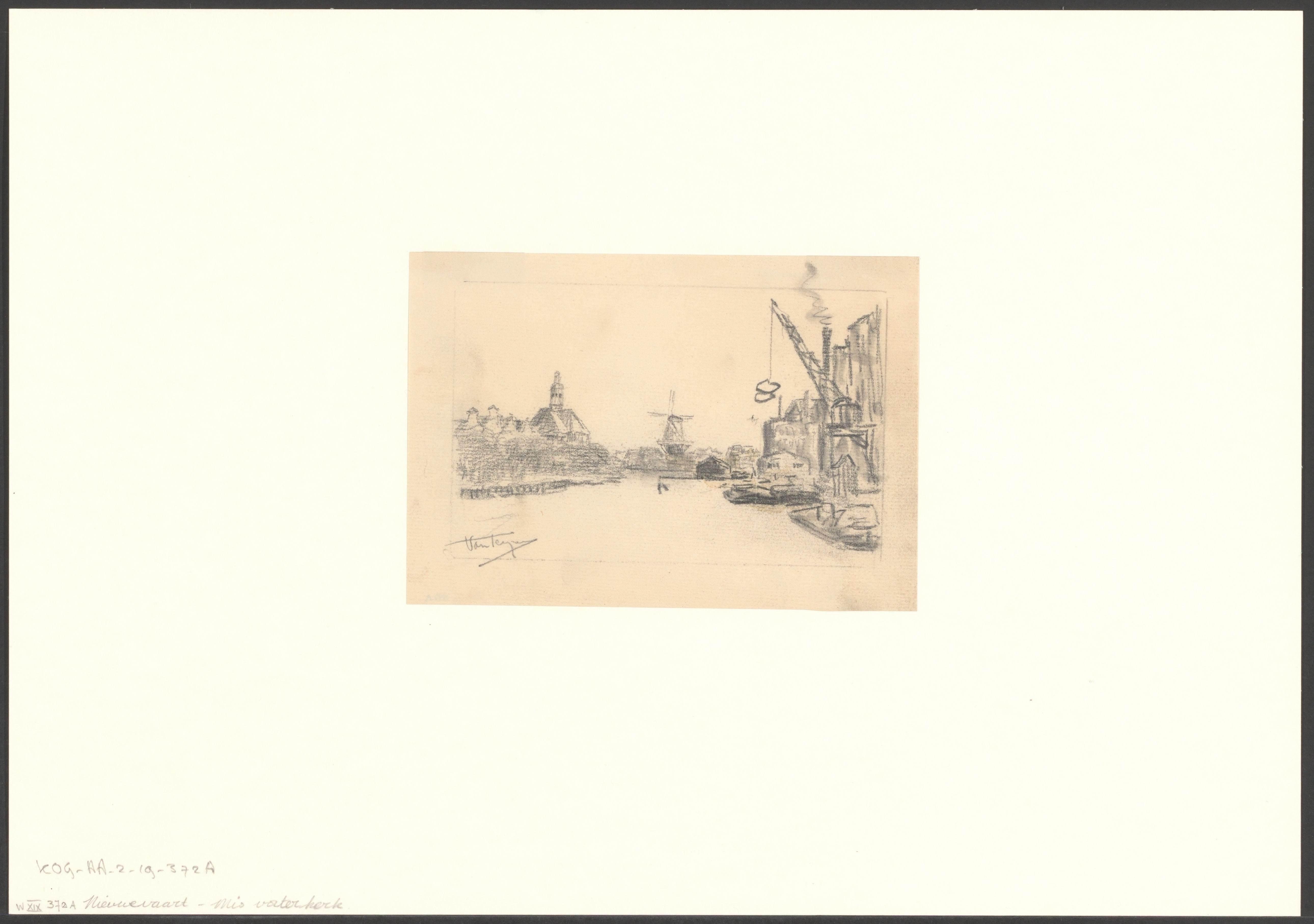 Gezicht op de Nieuwe Vaart met de Oosterkerk en de molen De Gooyer