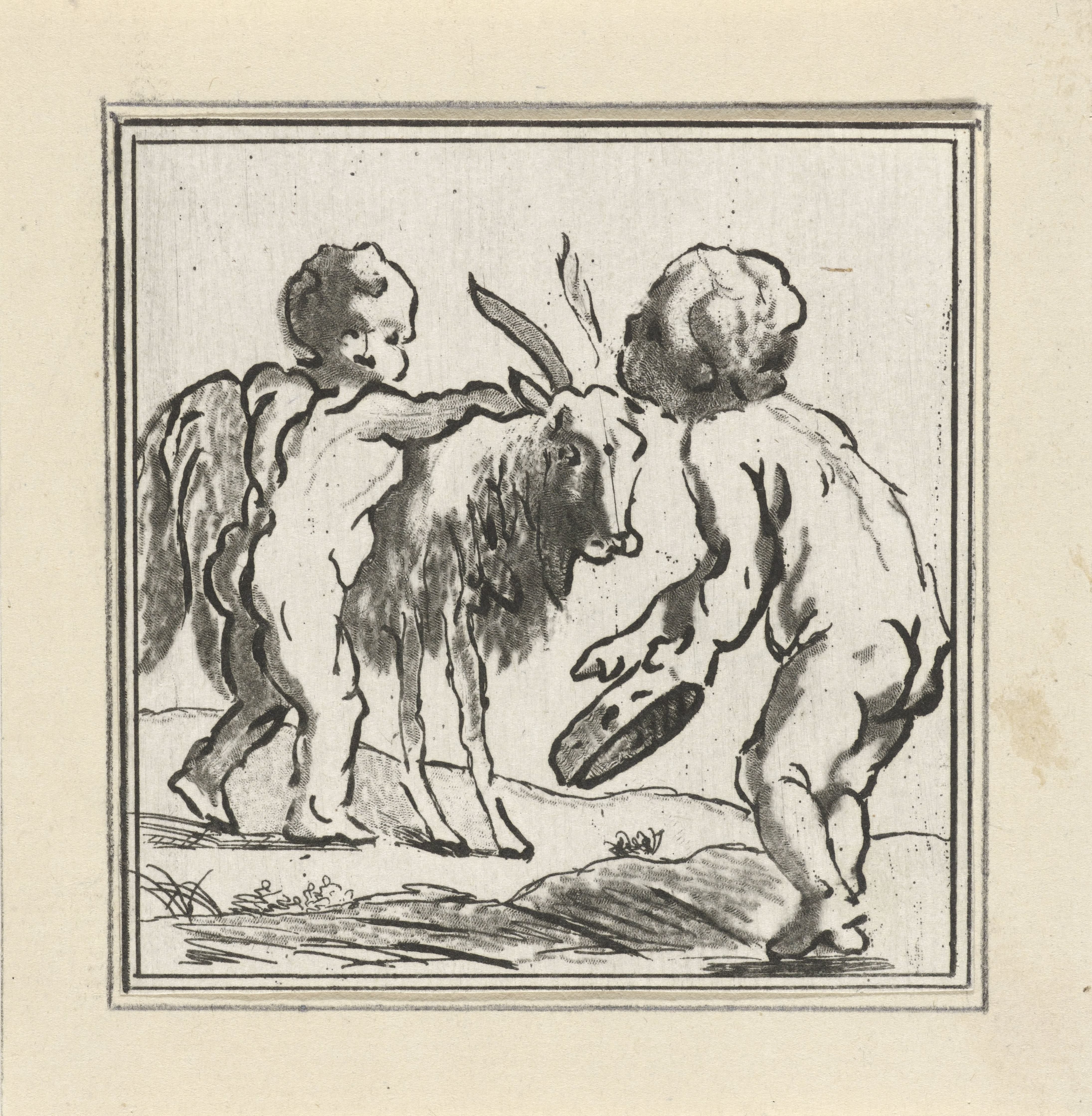 Twee putti met een bok en tamboerijn