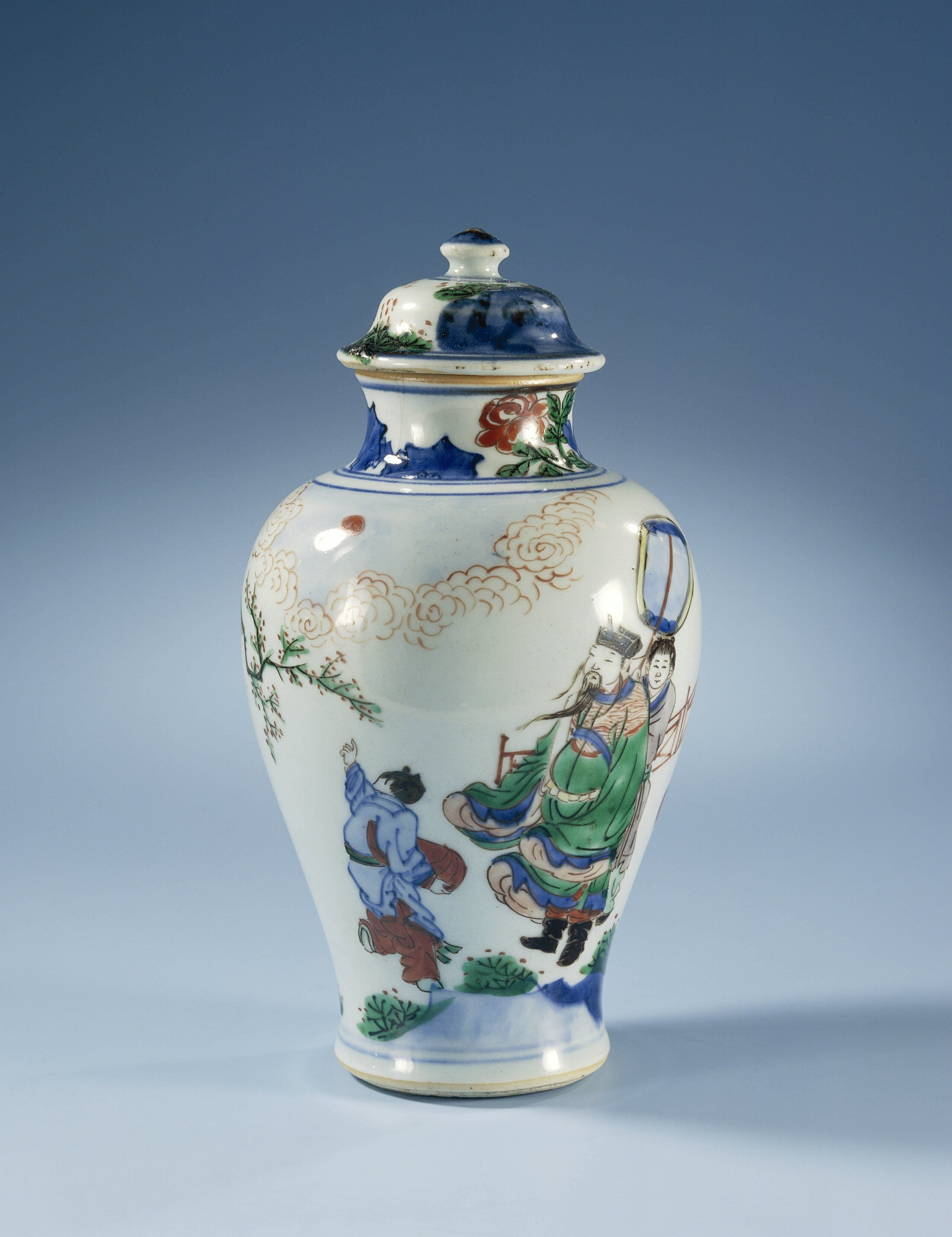 Baluster covered vase with a scholar-official and his servants in a landscape