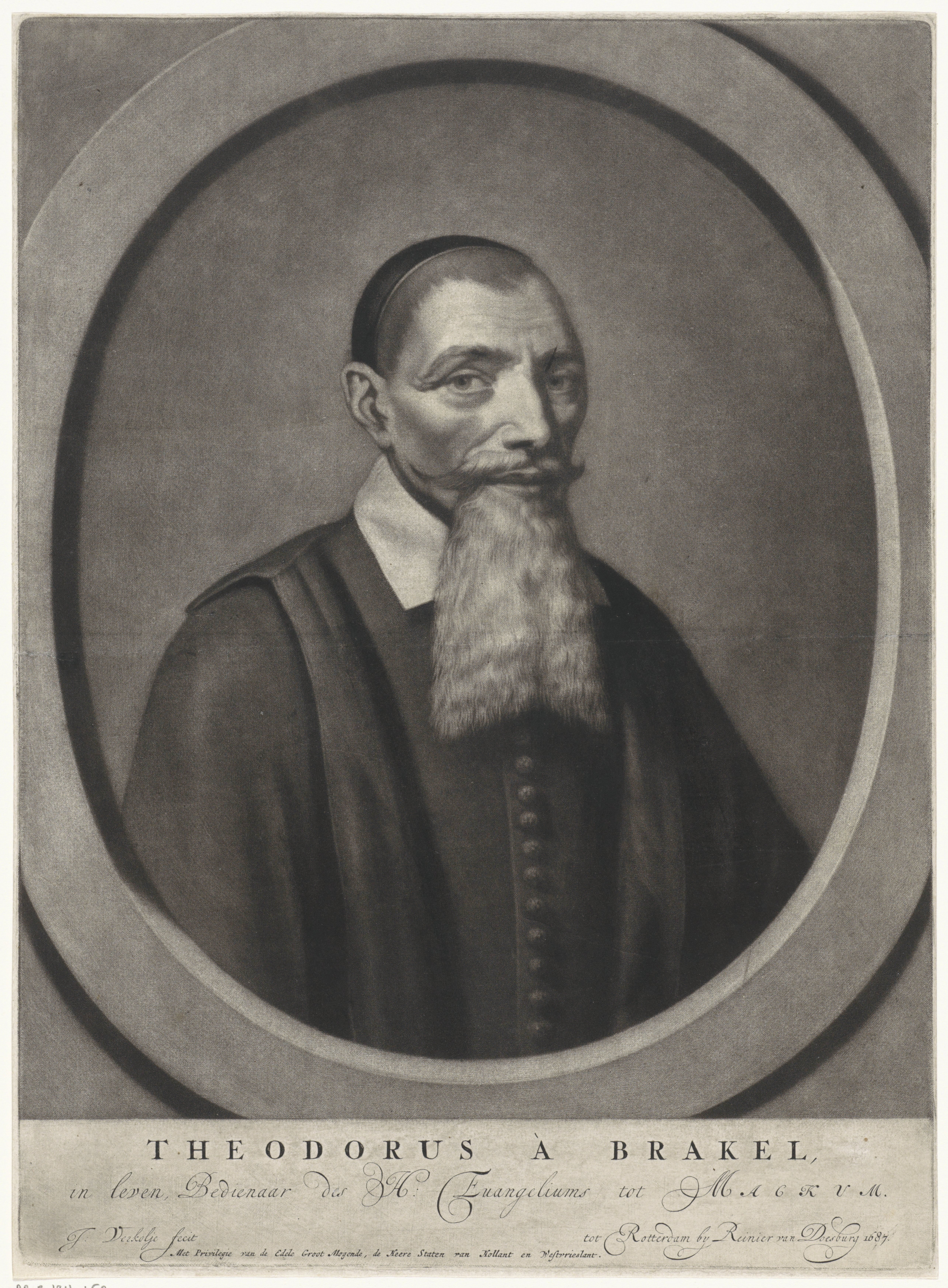 Portret van de predikant Theodorus a Brakel