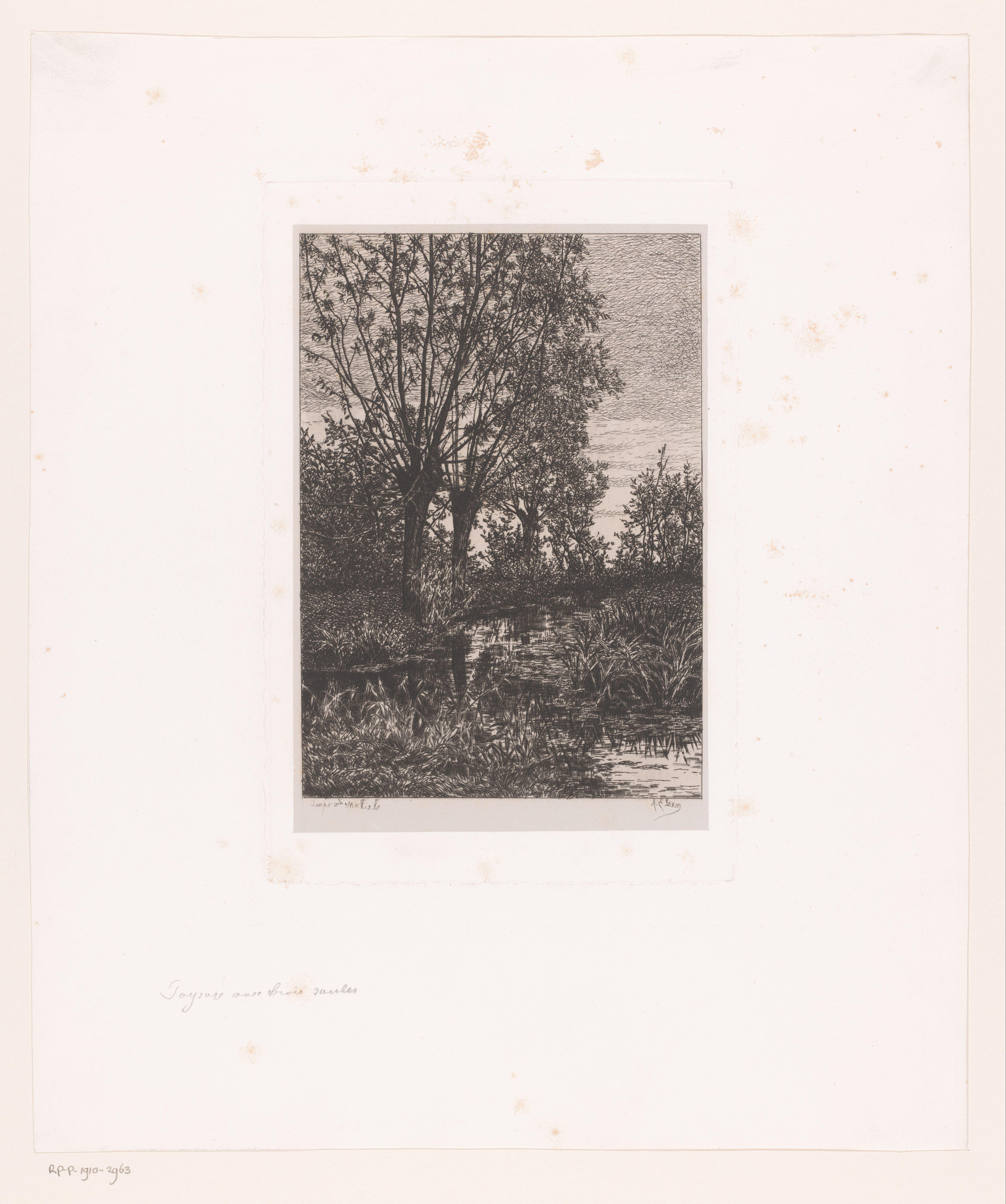 Landschap met drie wilgen langs het water